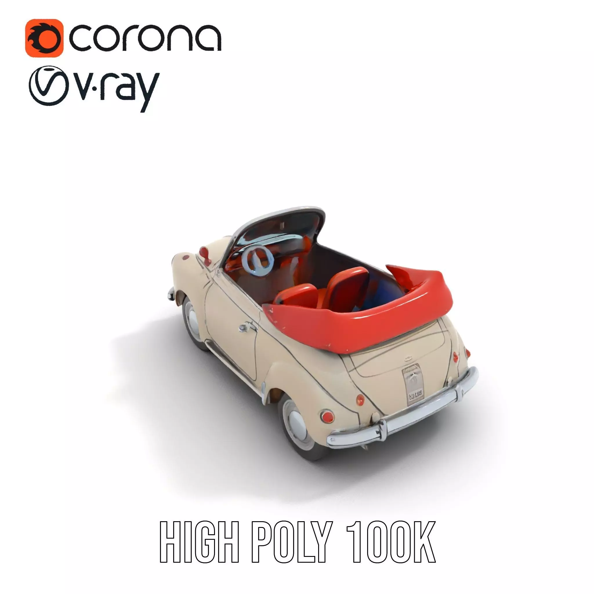 Retro Convertible Car model pack Low-poly 3D model_29