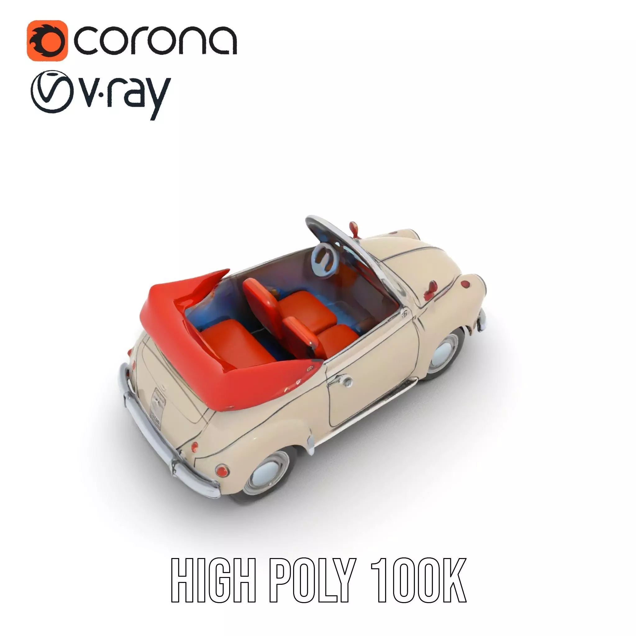 Retro Convertible Car model pack Low-poly 3D model_24
