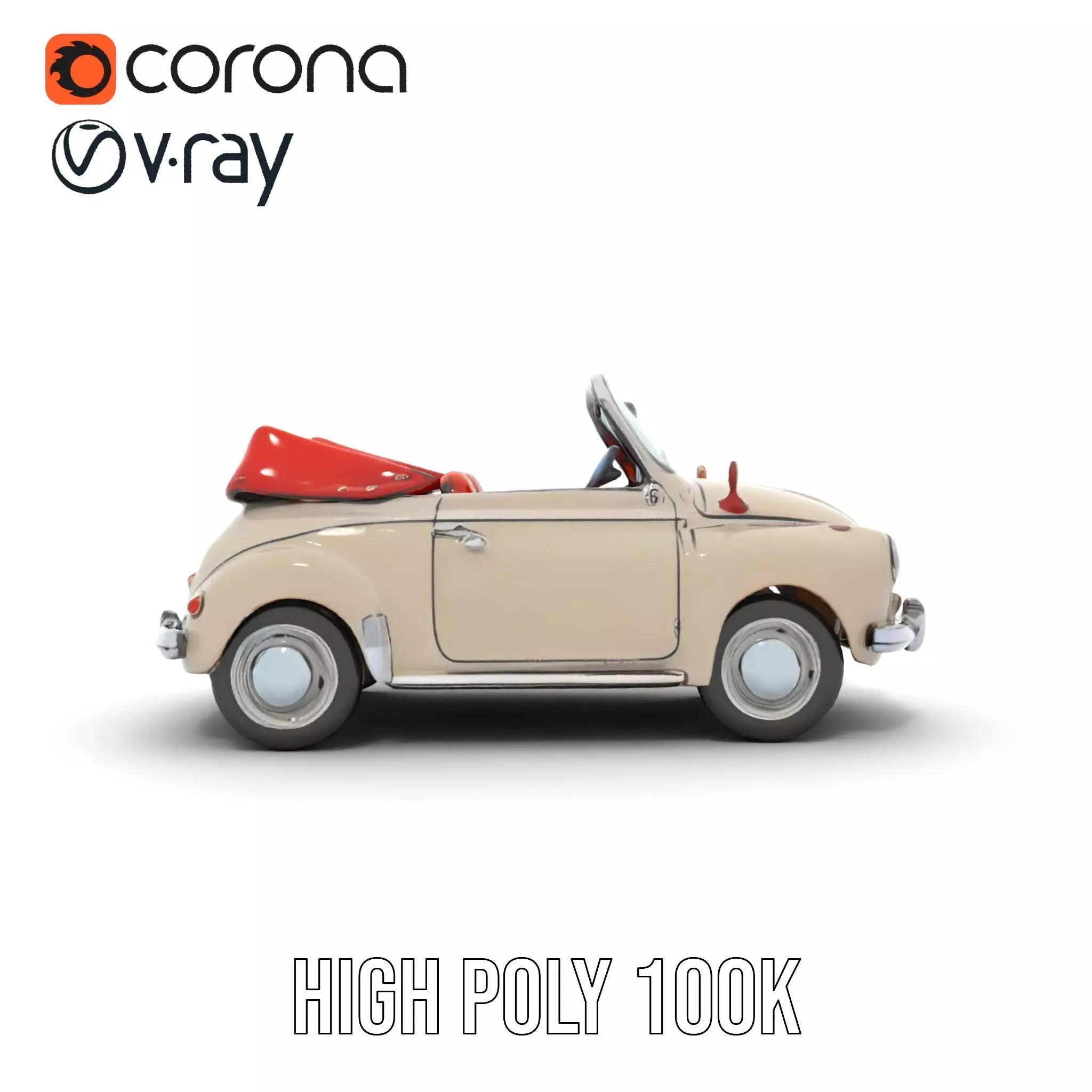 Retro Convertible Car model pack Low-poly 3D model_16