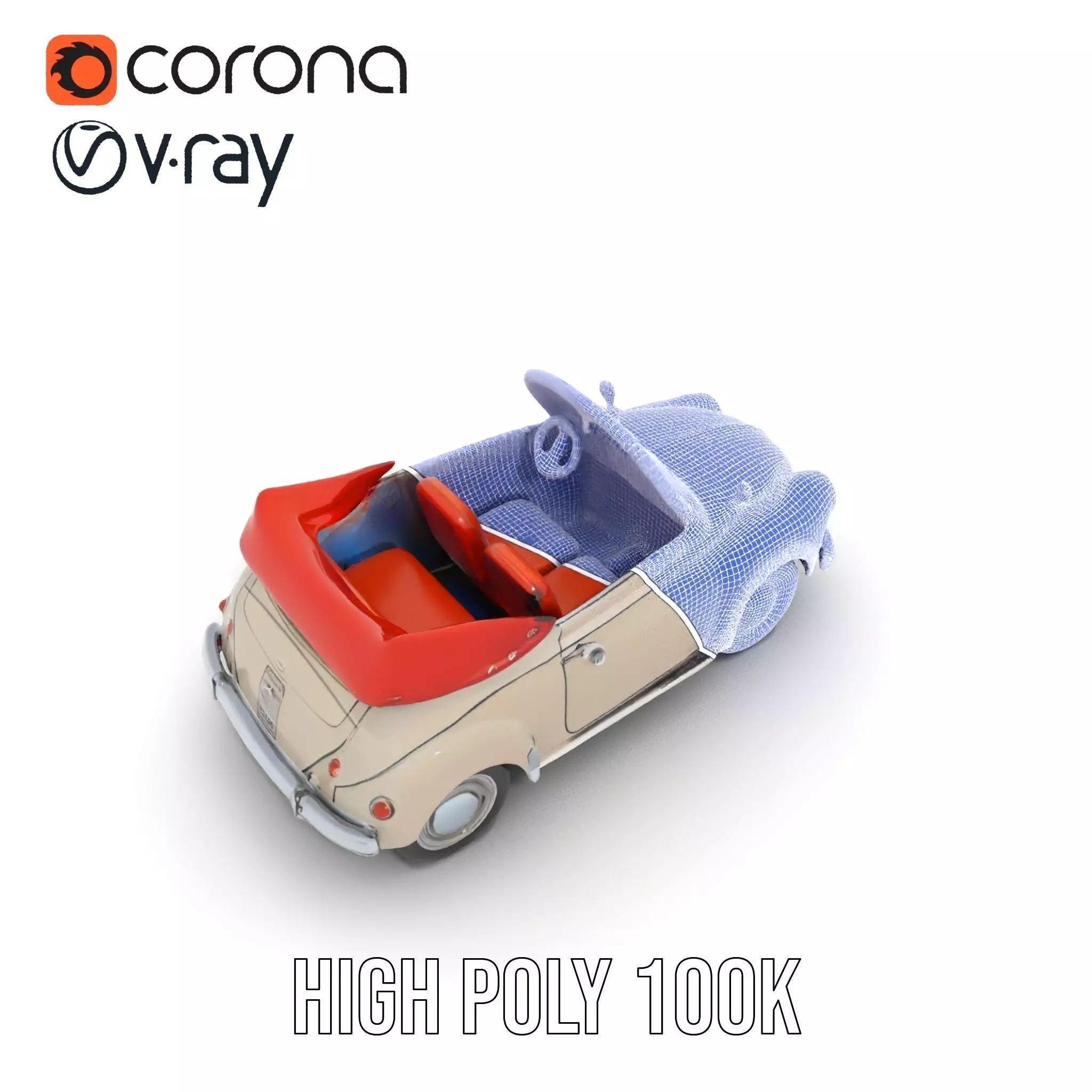 Retro Convertible Car model pack Low-poly 3D model_34