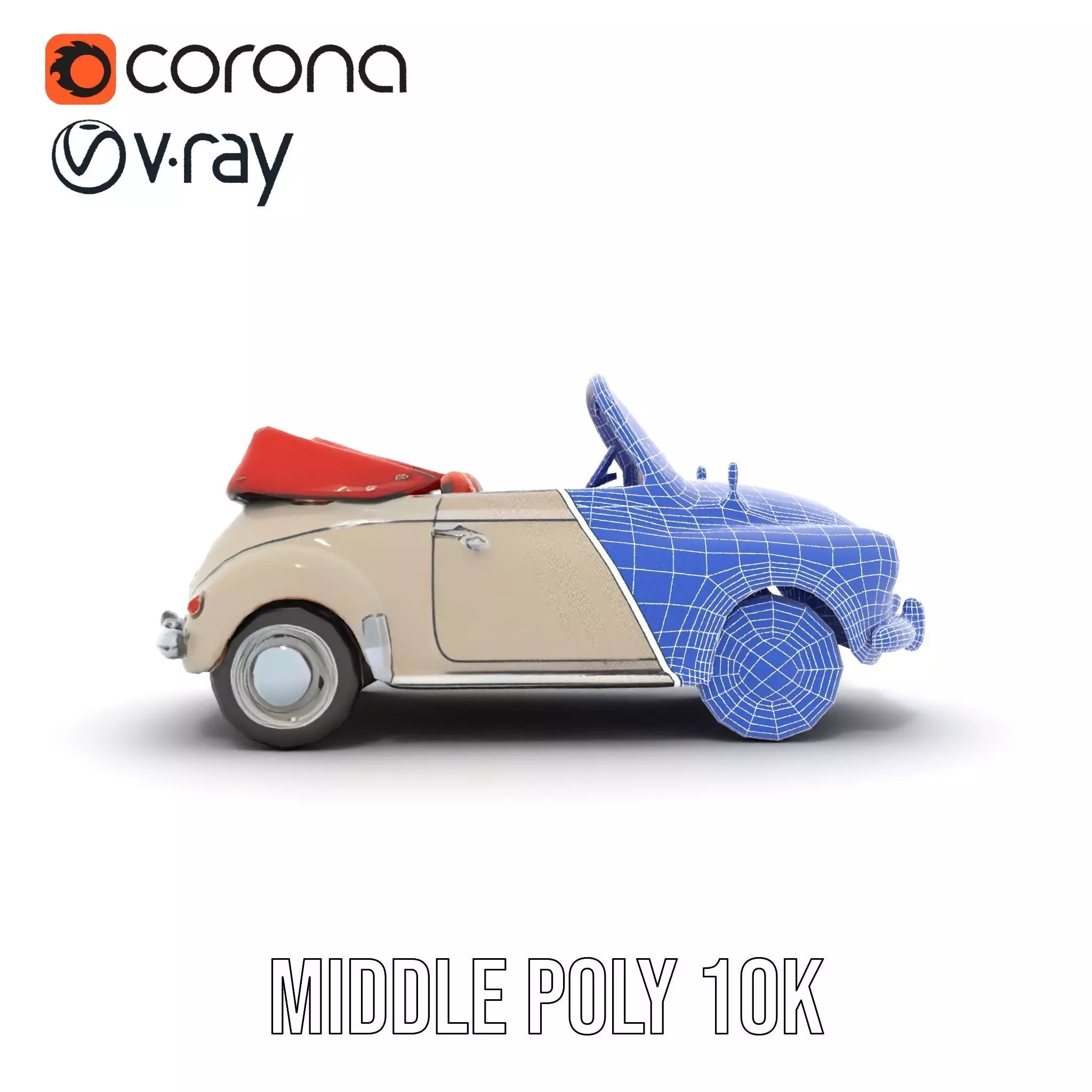 Retro Convertible Car model pack Low-poly 3D model_27
