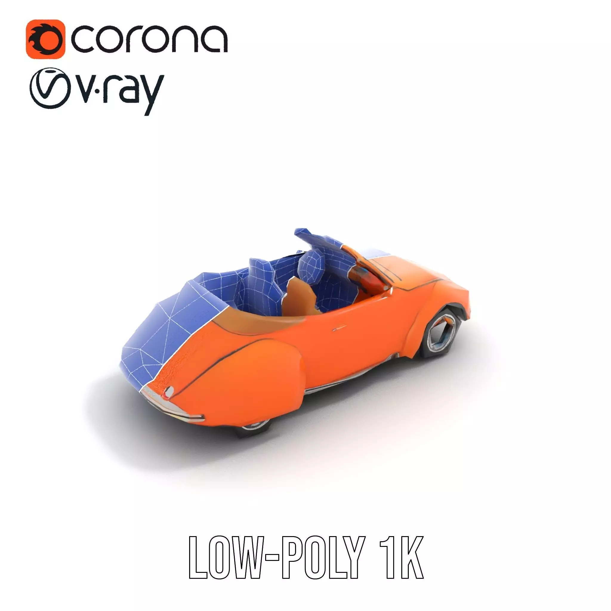 Orange Classic Convertible model pack Low-poly 3D model_25