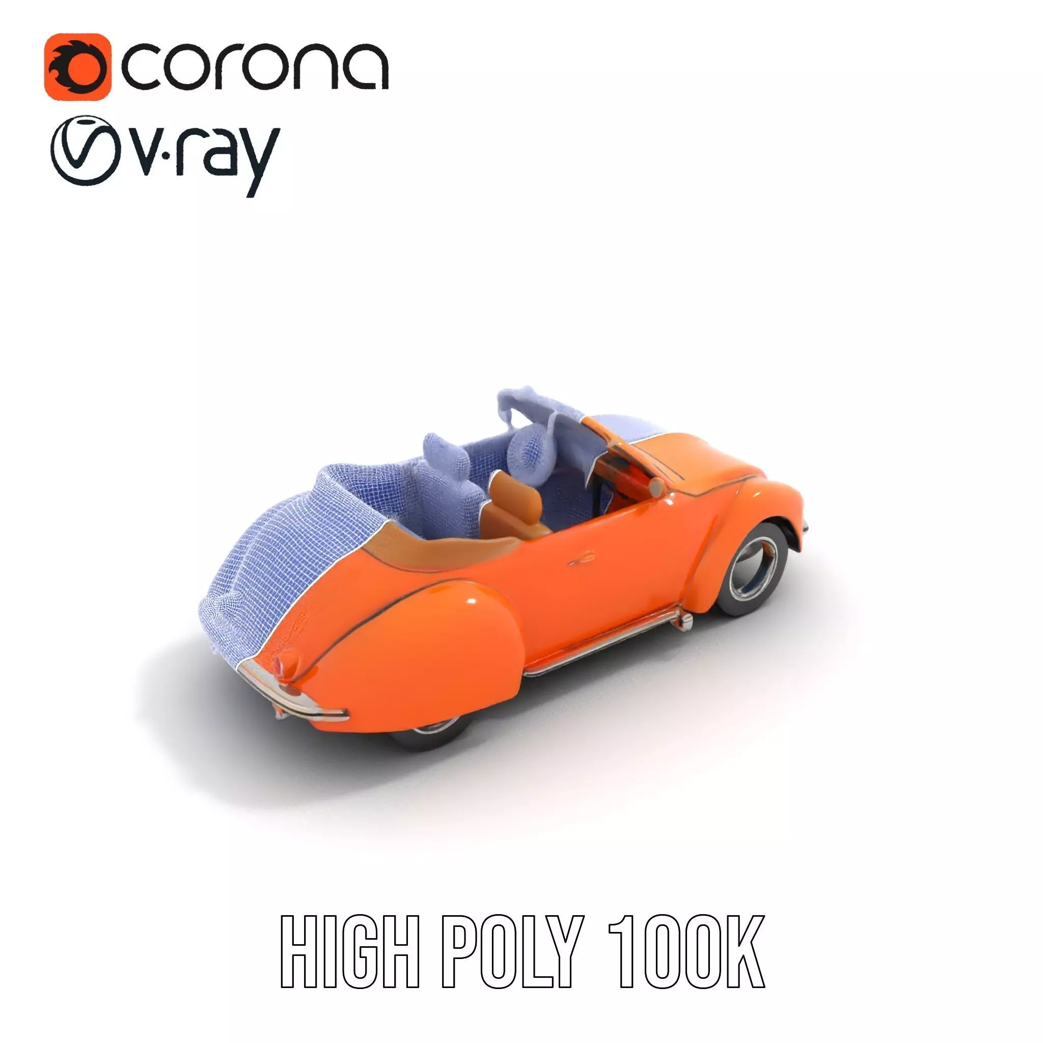 Orange Classic Convertible model pack Low-poly 3D model_29