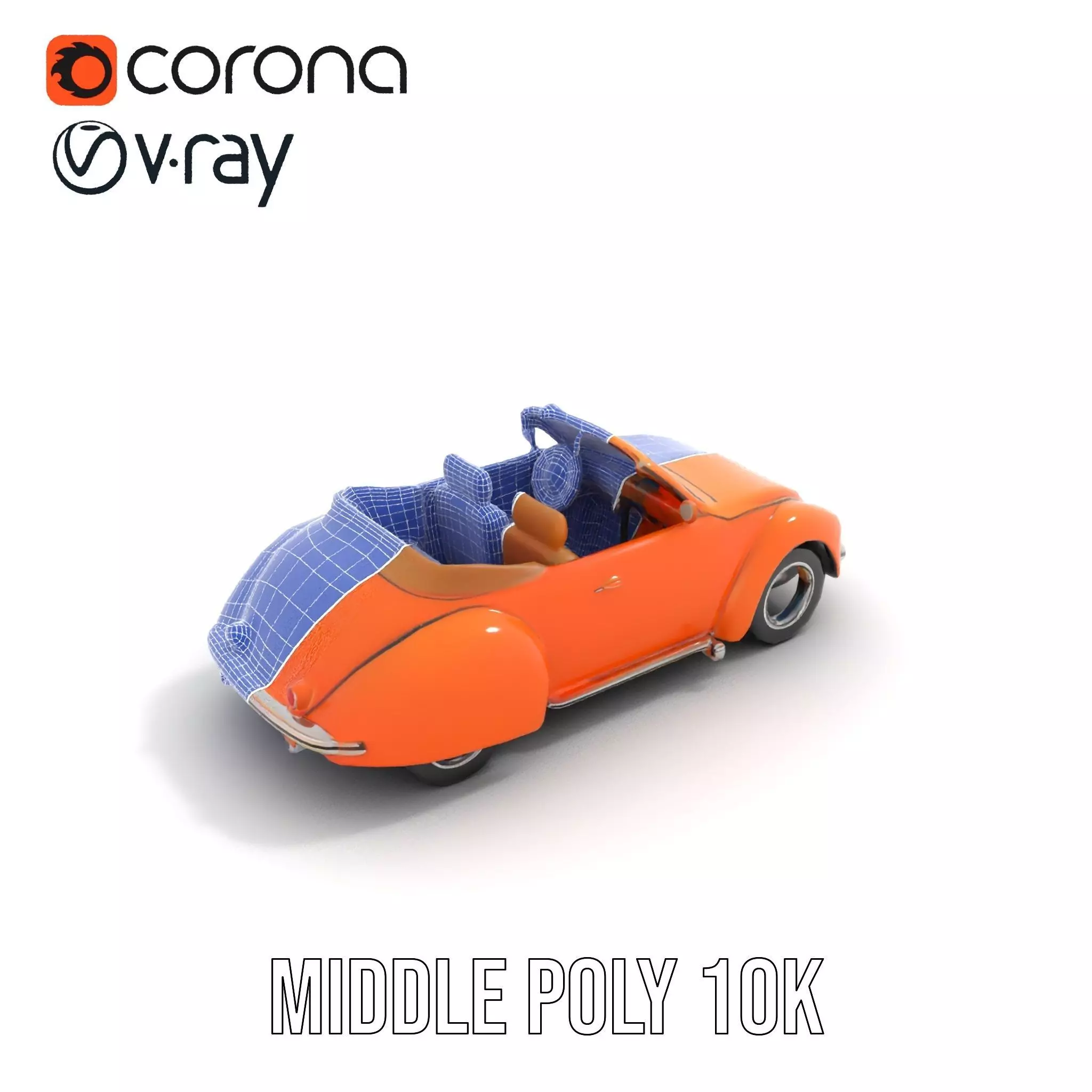 Orange Classic Convertible model pack Low-poly 3D model_13