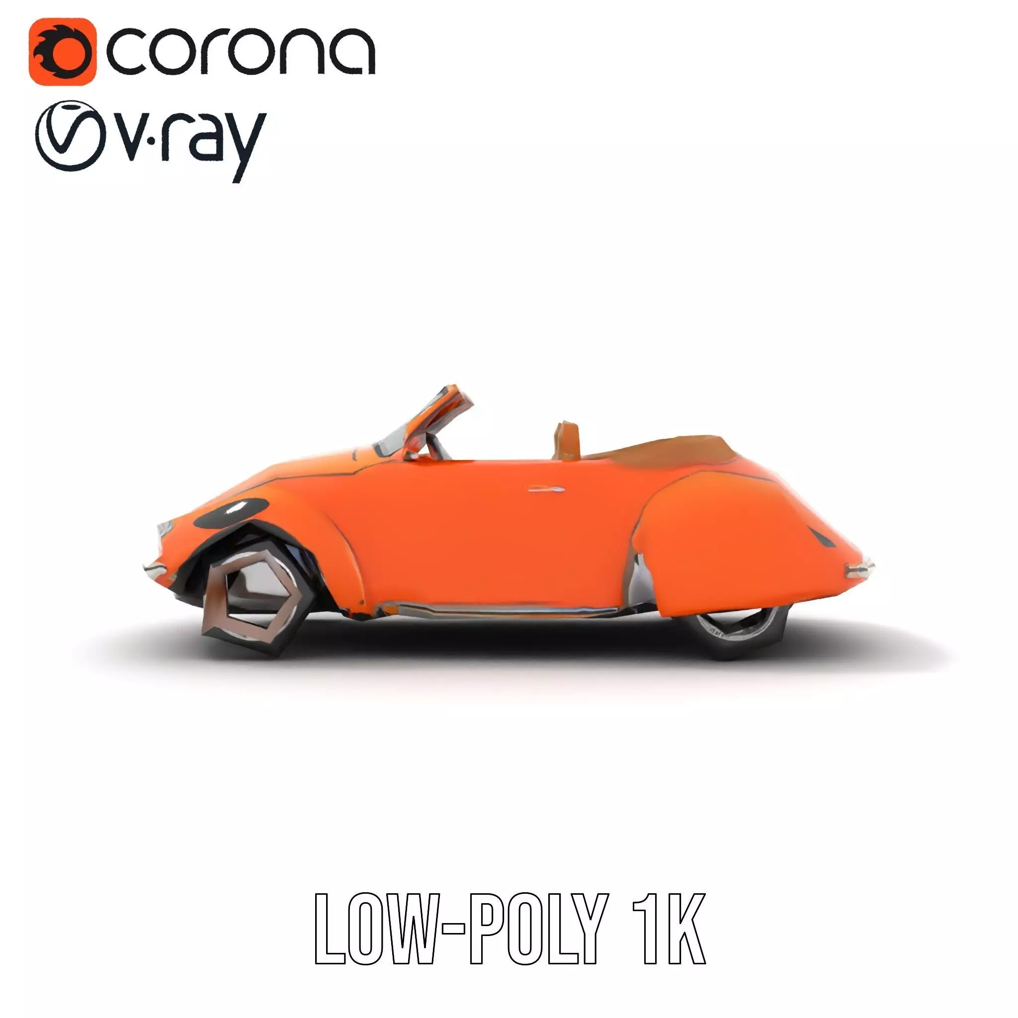 Orange Classic Convertible model pack Low-poly 3D model_17
