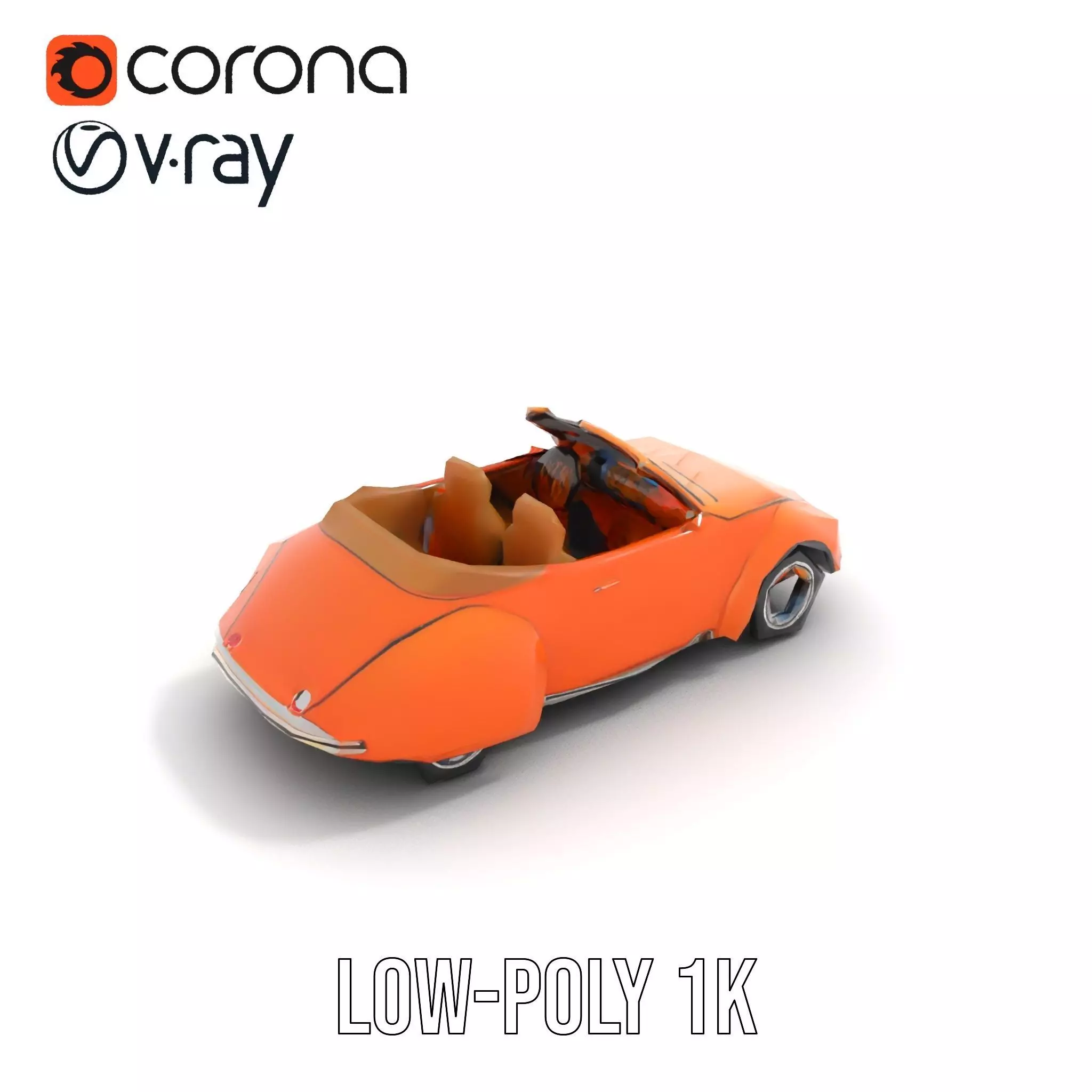 Orange Classic Convertible model pack Low-poly 3D model_12