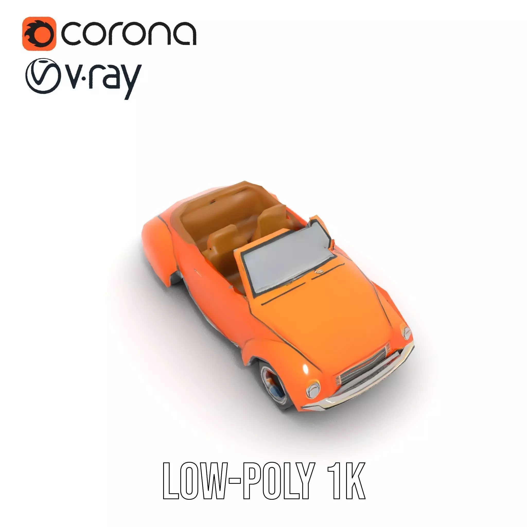 Orange Classic Convertible model pack Low-poly 3D model_7
