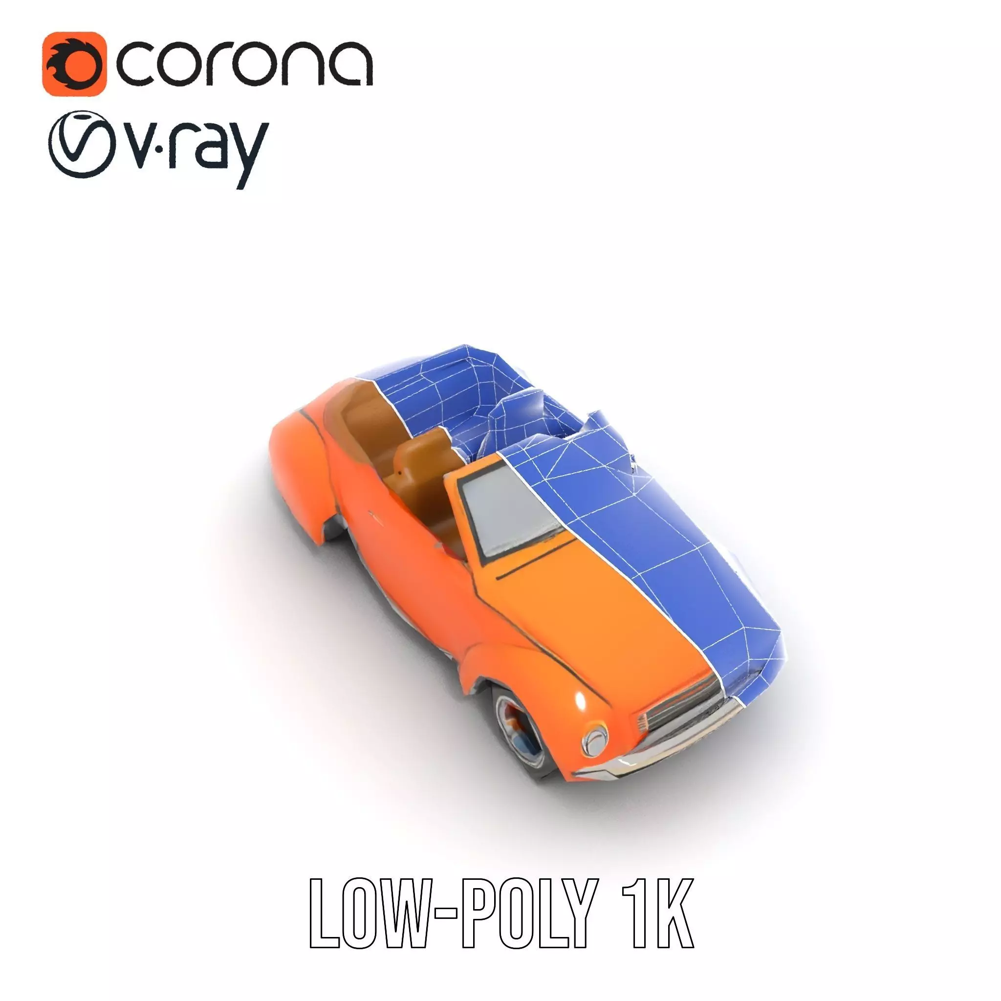 Orange Classic Convertible model pack Low-poly 3D model_28