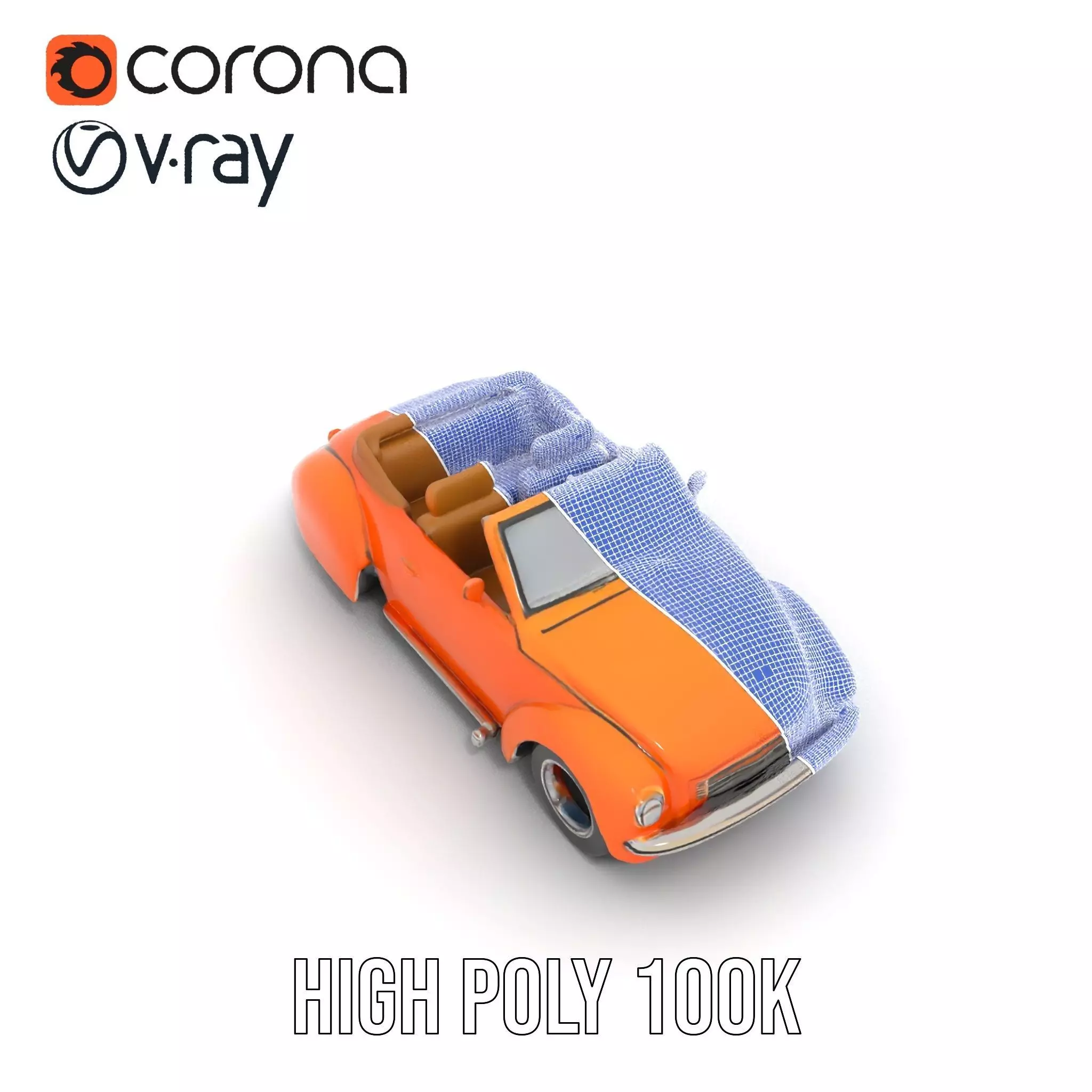 Orange Classic Convertible model pack Low-poly 3D model_32