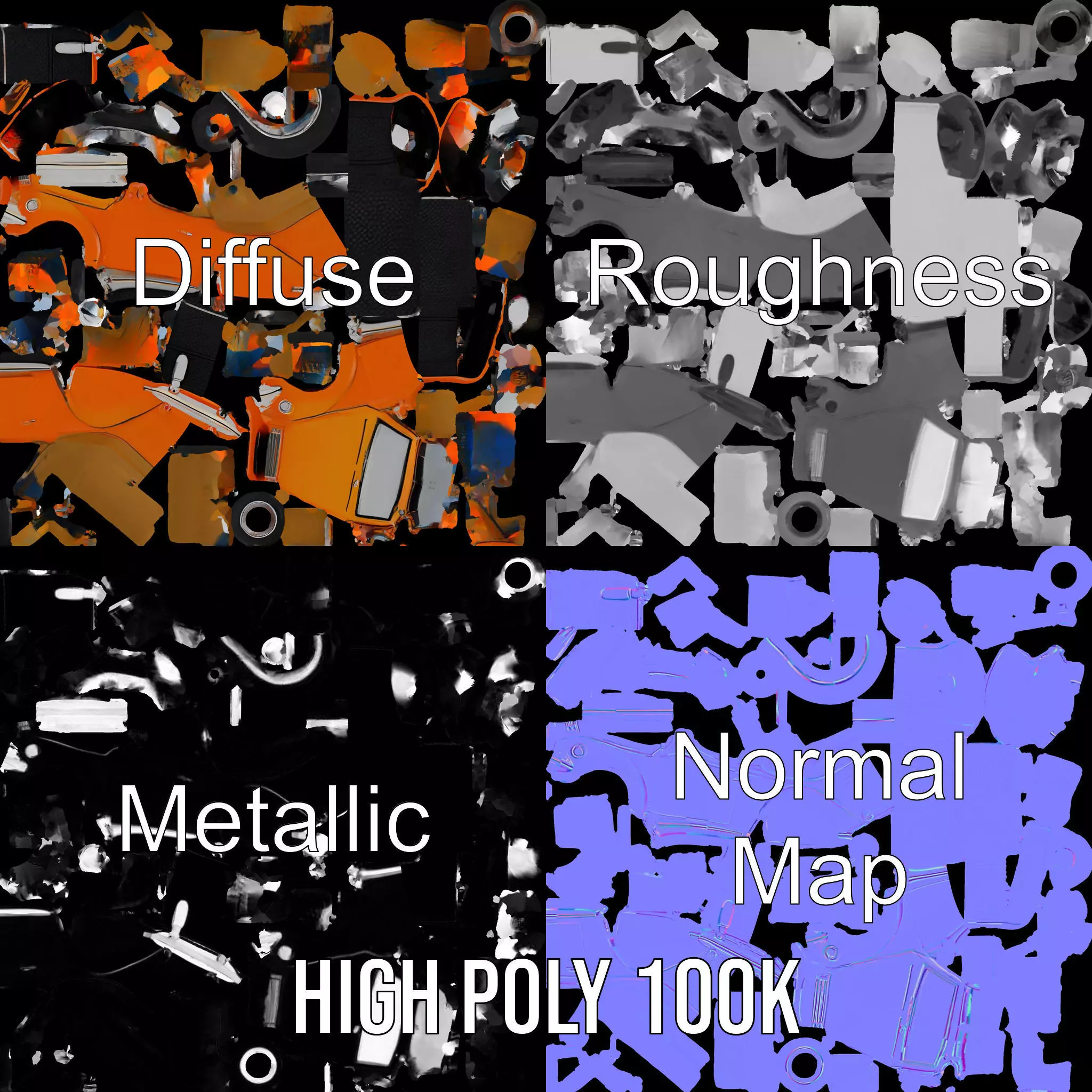 Orange Classic Convertible model pack Low-poly 3D model_3