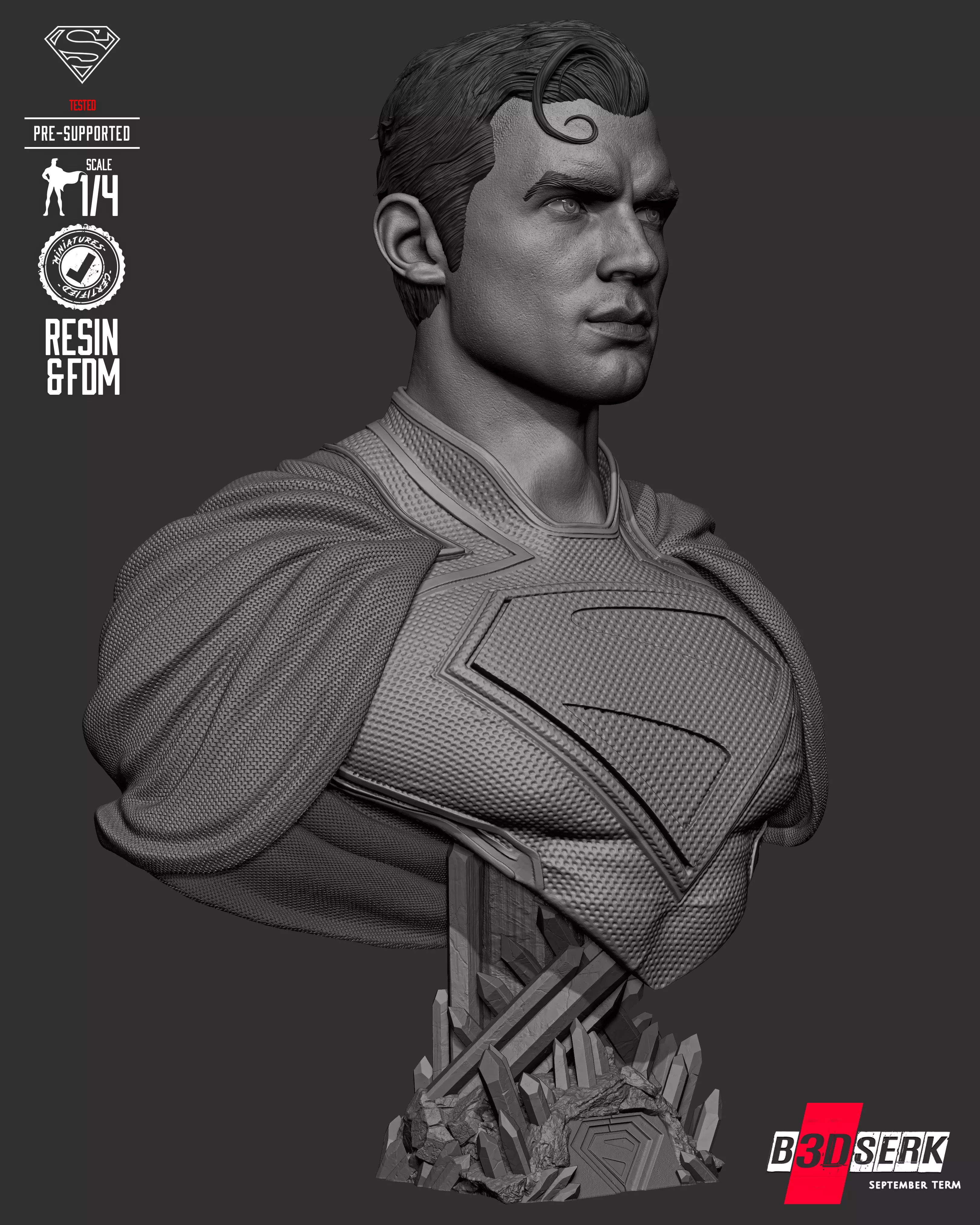B3DSERK Superman Portrait Bust 3D print model_28