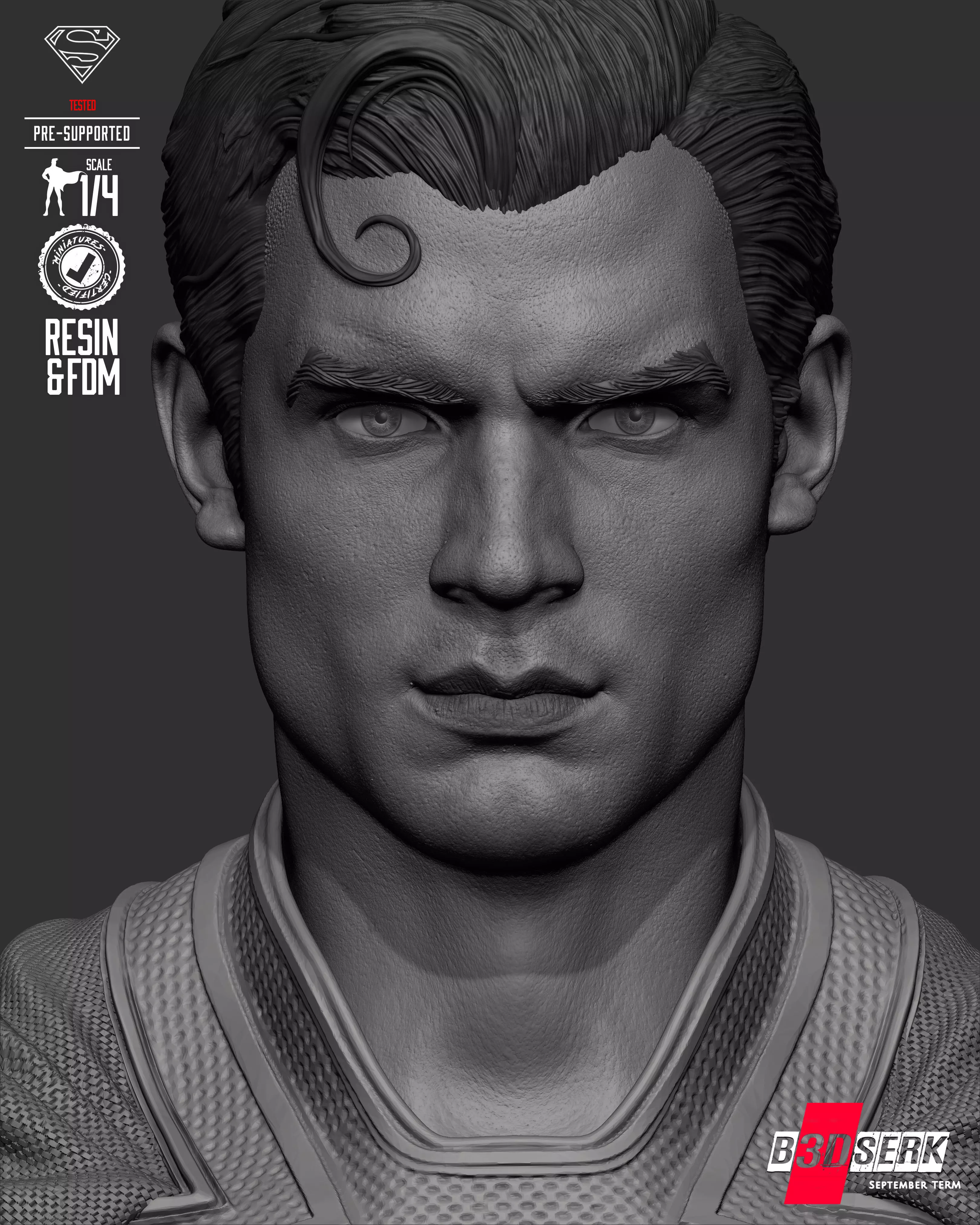 B3DSERK Superman Portrait Bust 3D print model_45