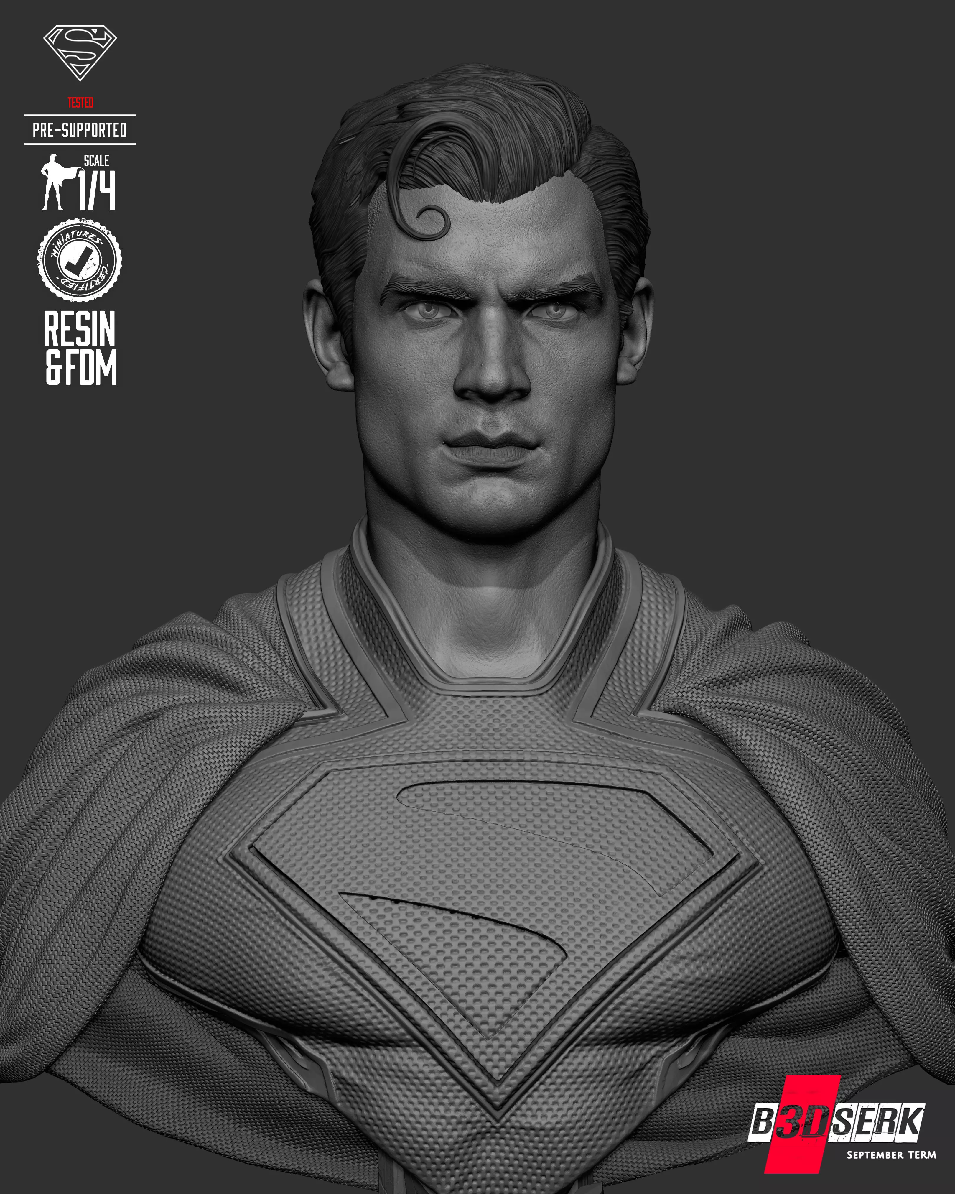 B3DSERK Superman Portrait Bust 3D print model_32