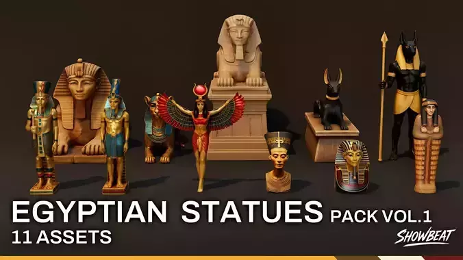 Egyptian Royal Myth Statue Pack VOL1 Low-poly 3D model