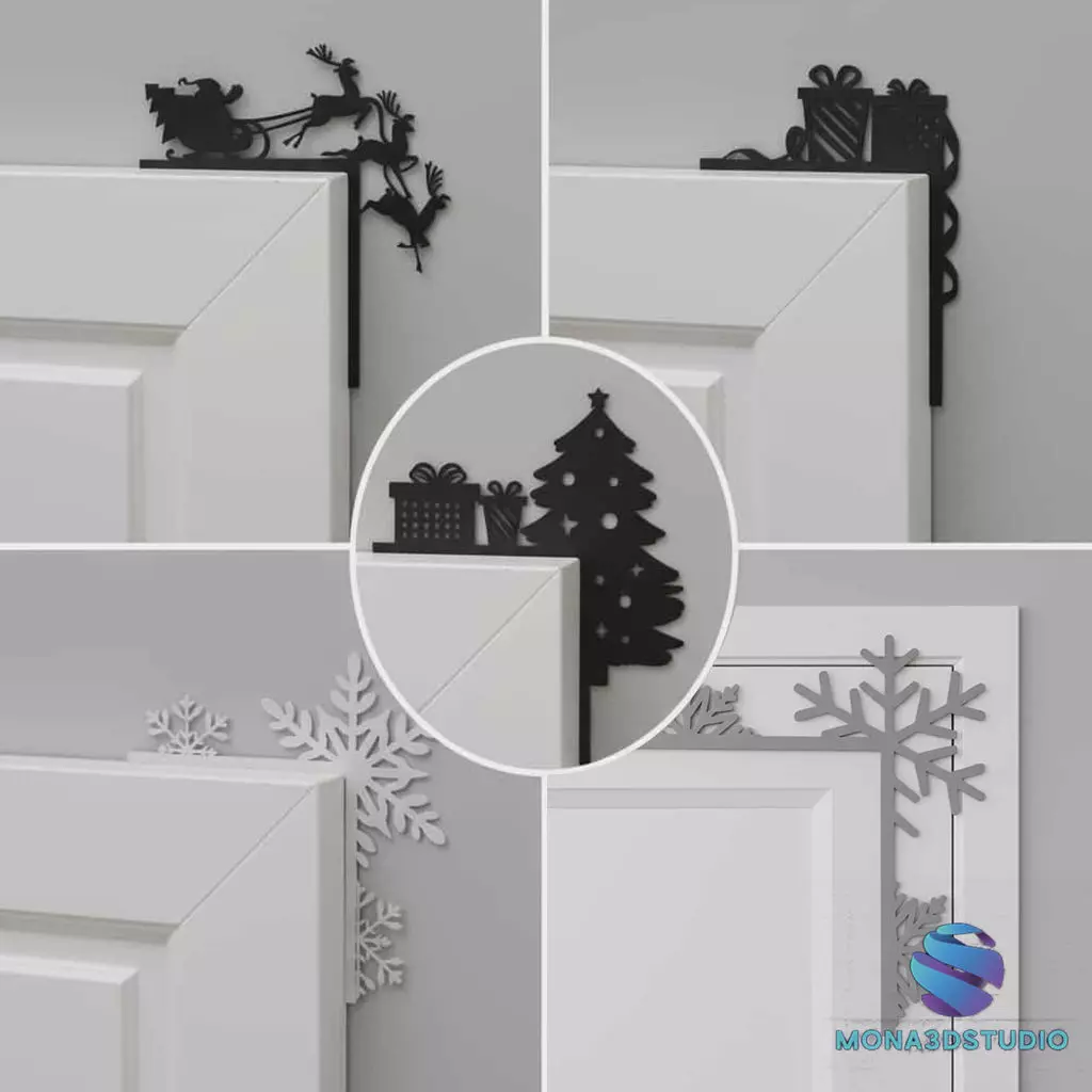 5 Christmas  Decorations Set - 3D Printable Door Edge Ornaments 3D print model_0