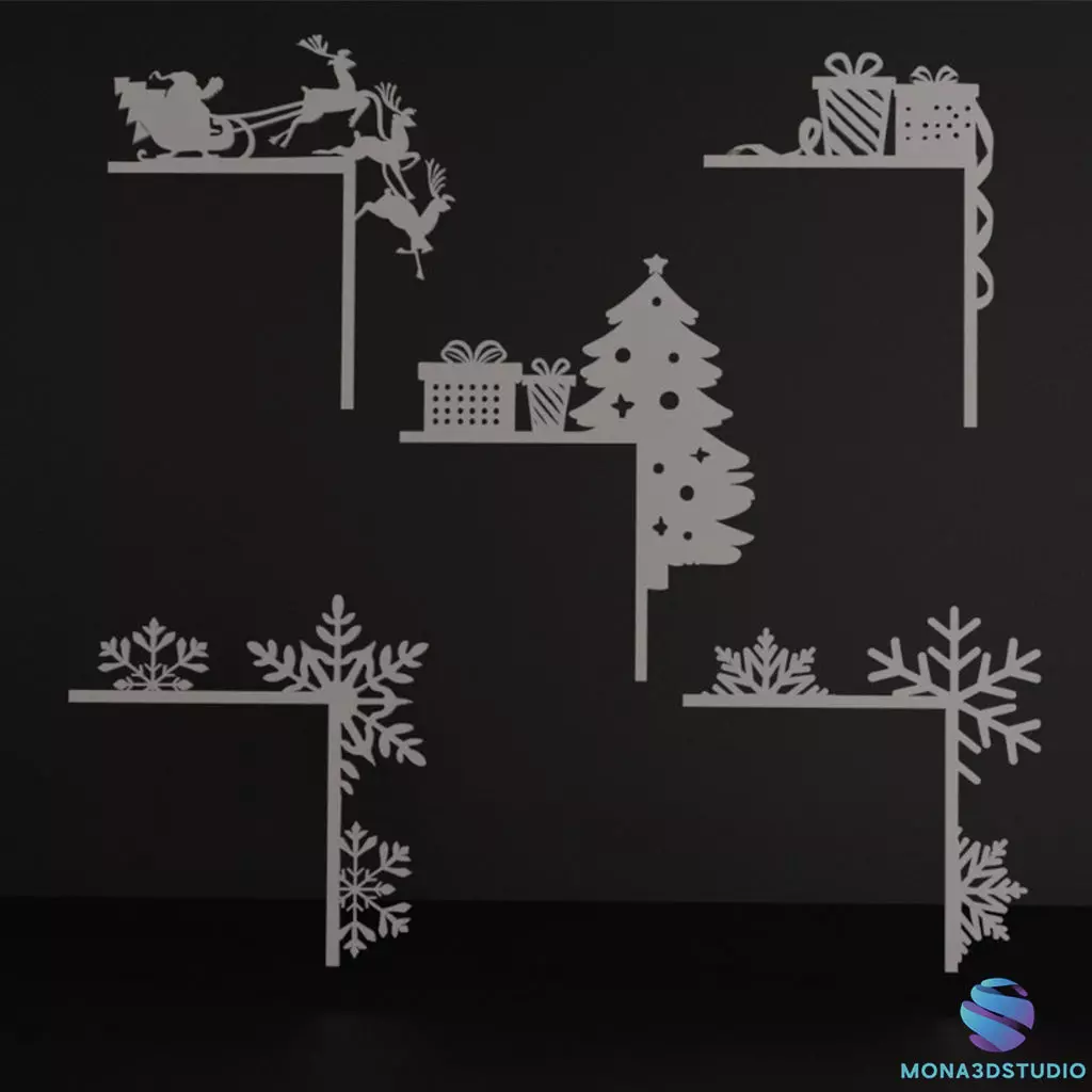 5 Christmas  Decorations Set - 3D Printable Door Edge Ornaments 3D print model_1