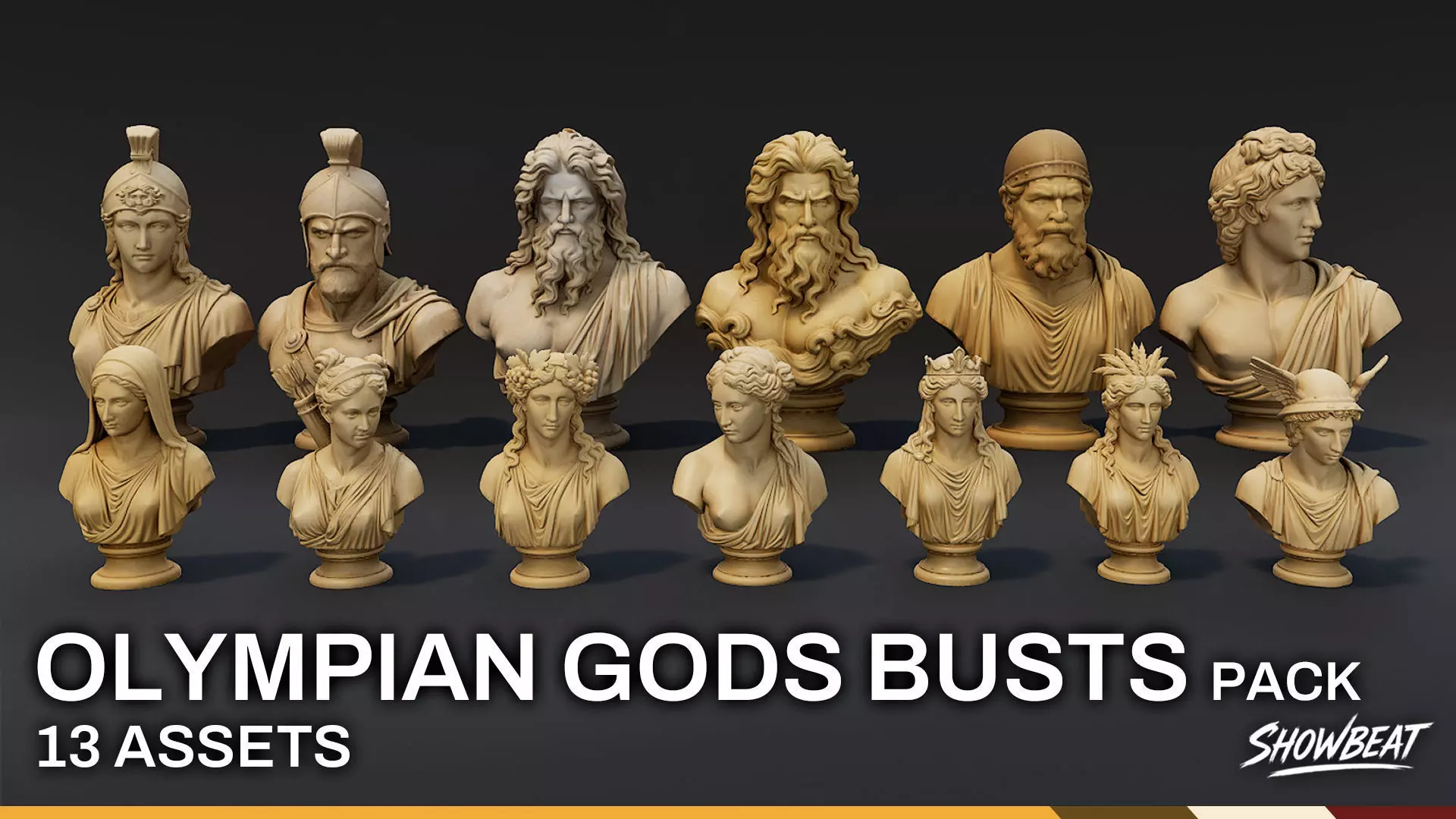 Olympian Gods Busts Pack Low-poly 3D model_0