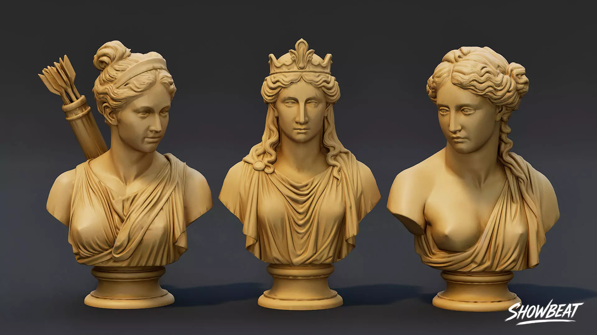 Olympian Gods Busts Pack Low-poly 3D model_16