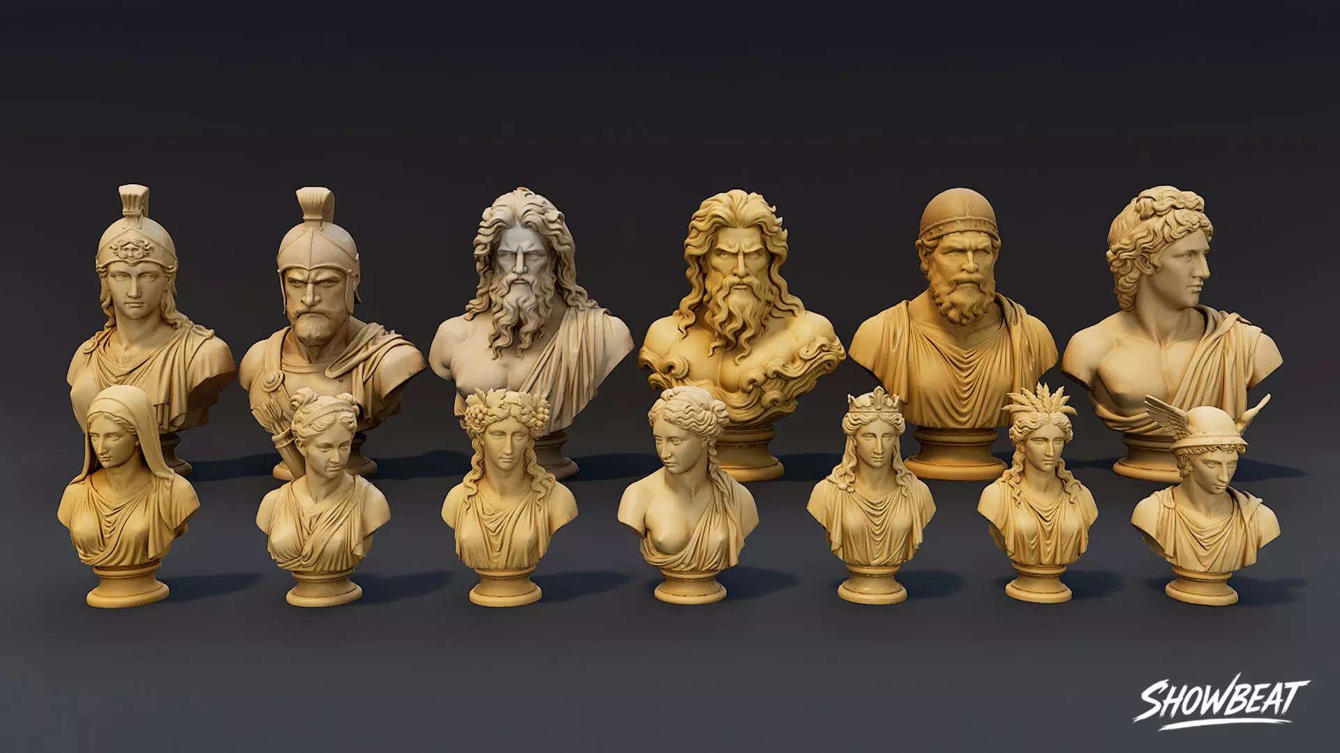 Olympian Gods Busts Pack Low-poly 3D model_1