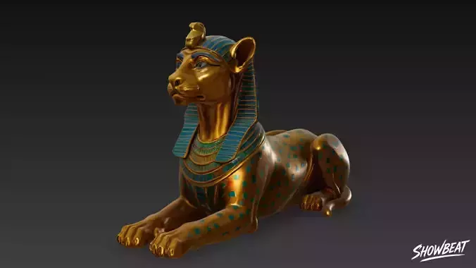 Egyptian Feline Sphinx Statue Low-poly 3D model