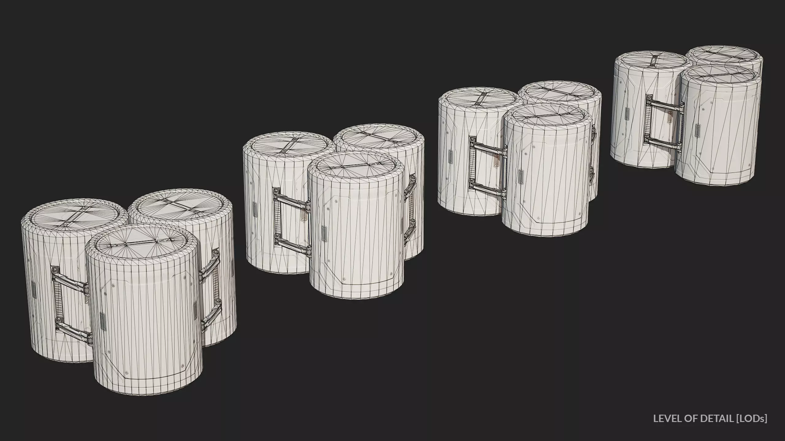 Sci-Fi Barrel Modular Set 6 Color Options LODs Low-poly 3D model_16