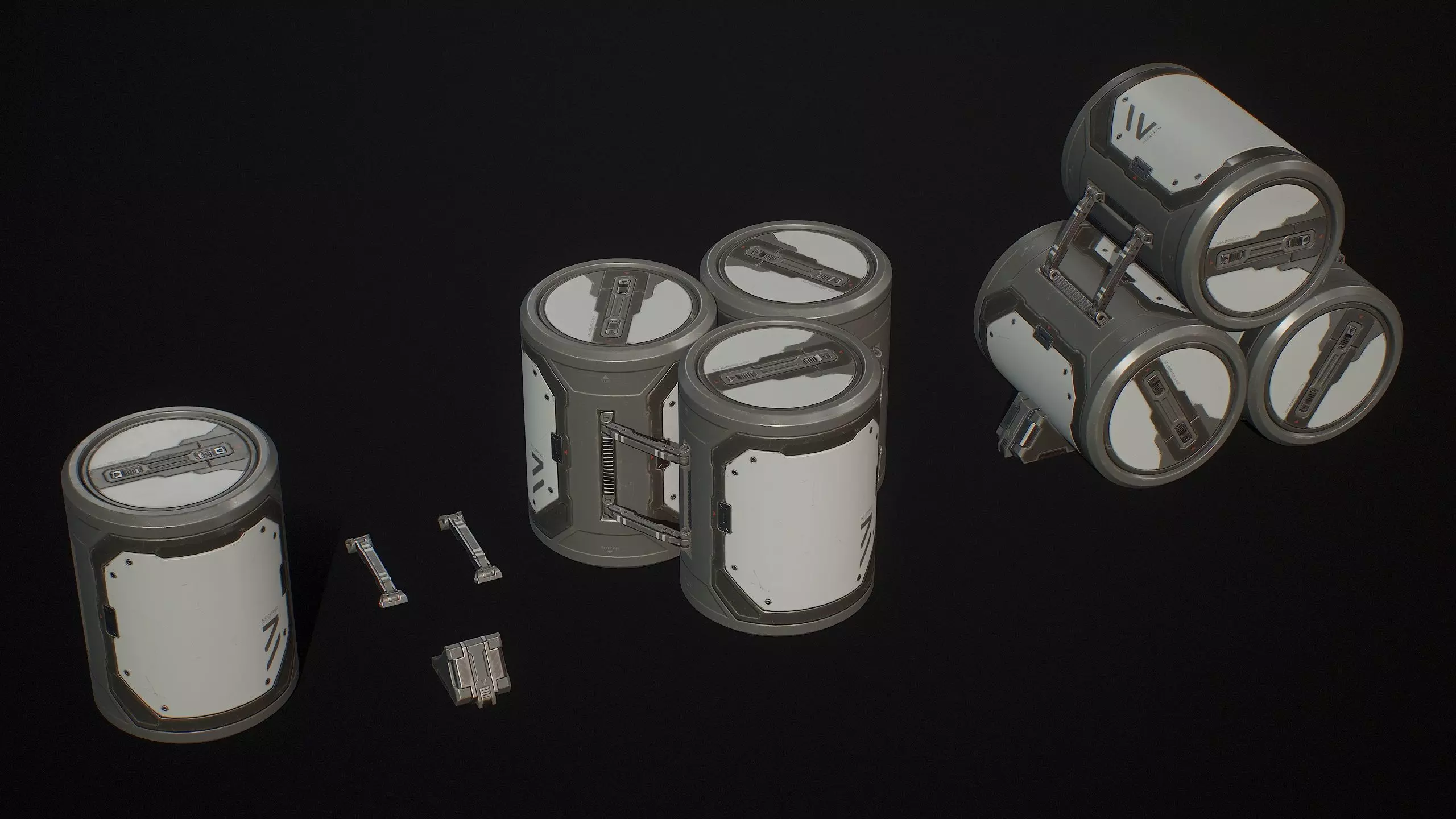 Sci-Fi Barrel Modular Set 6 Color Options LODs Low-poly 3D model_2