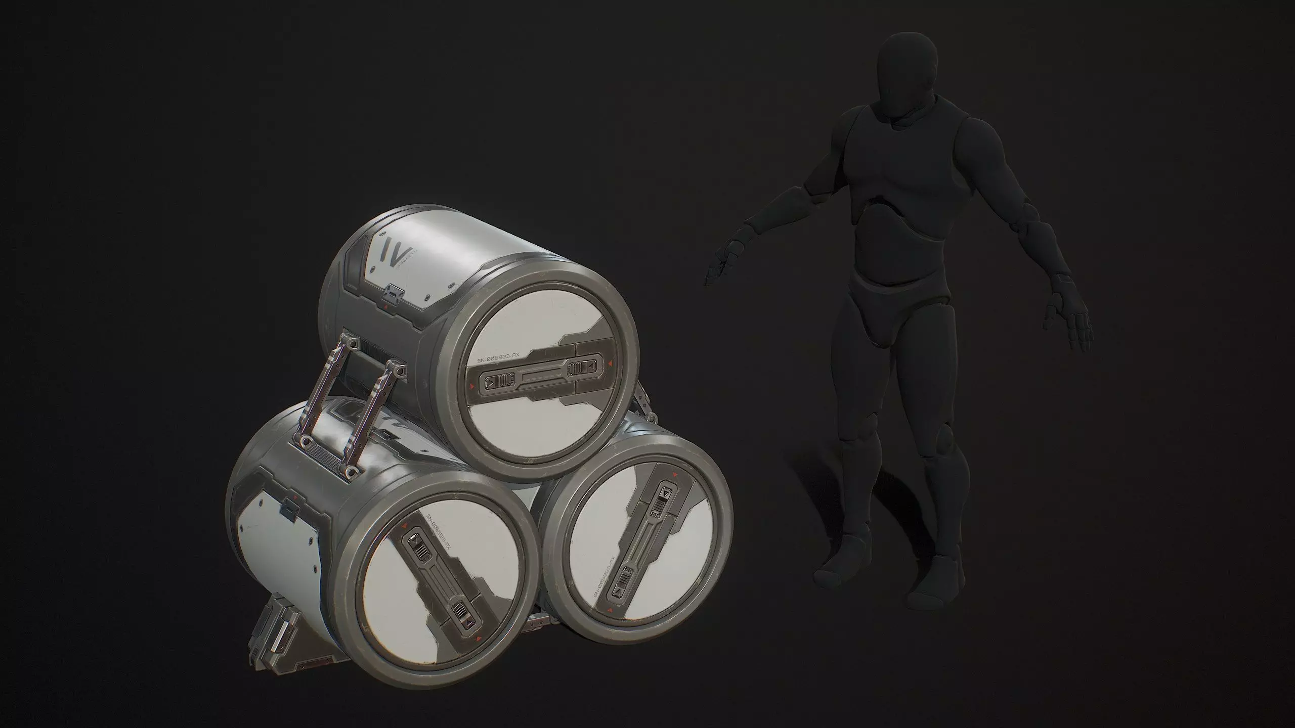 Sci-Fi Barrel Modular Set 6 Color Options LODs Low-poly 3D model_13