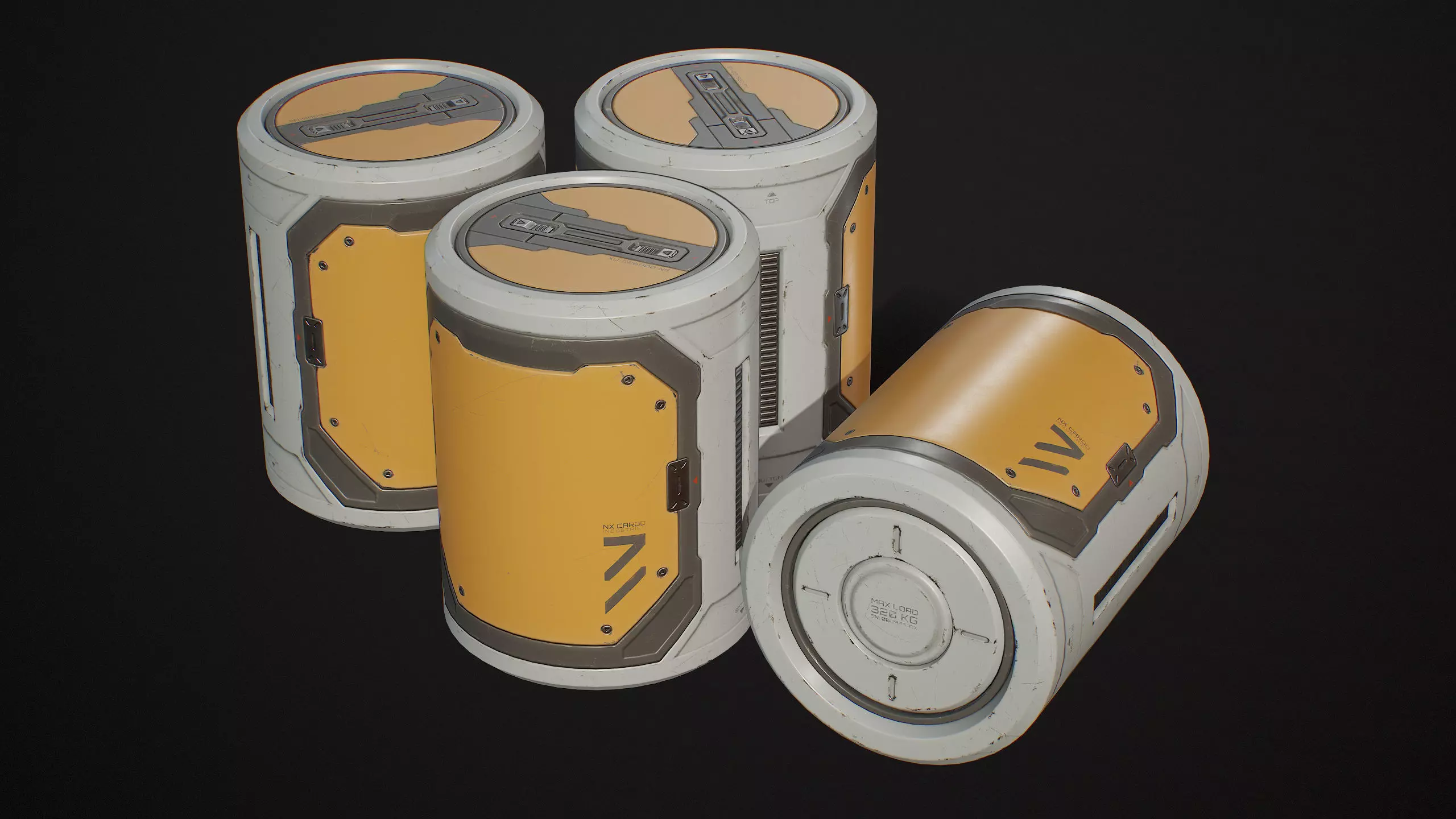 Sci-Fi Barrel Modular Set 6 Color Options LODs Low-poly 3D model_10