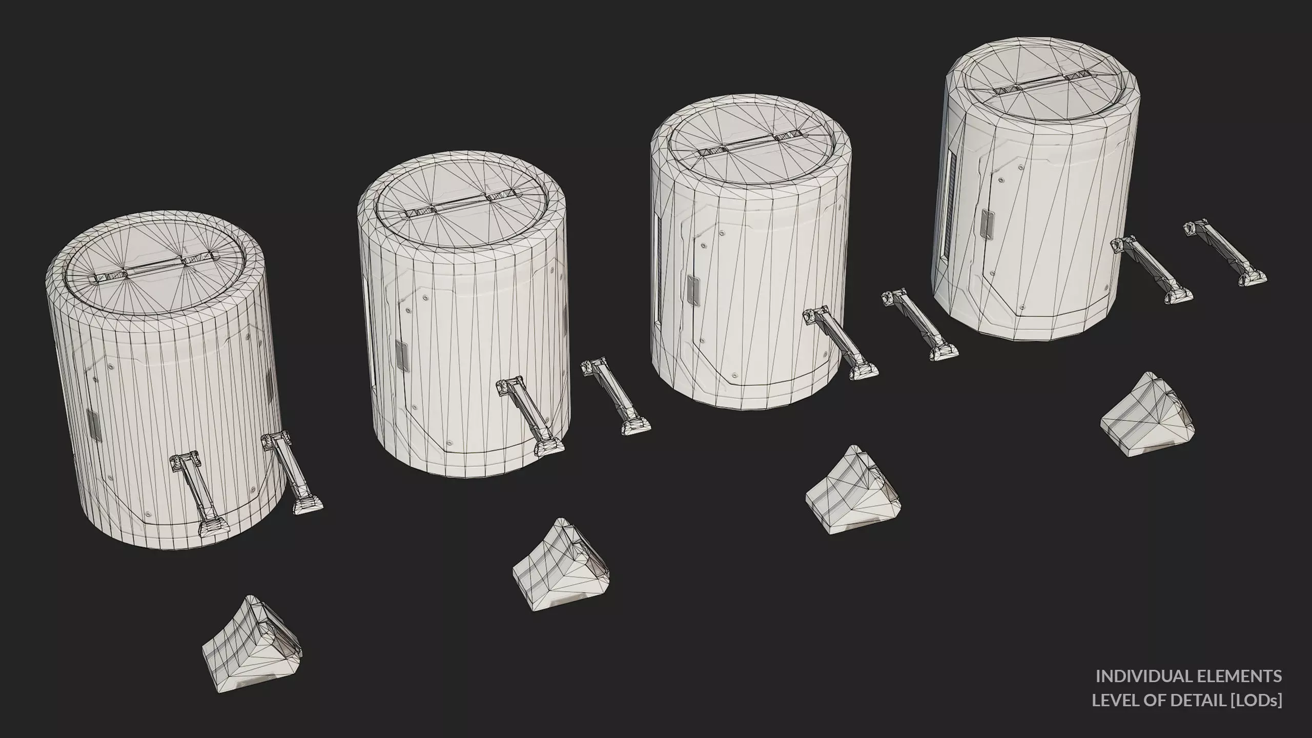 Sci-Fi Barrel Modular Set 6 Color Options LODs Low-poly 3D model_14