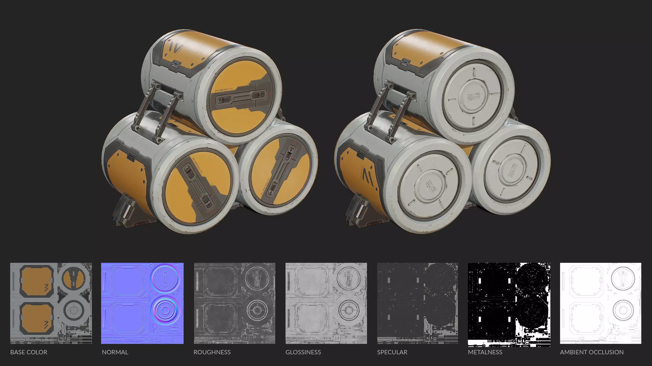 Sci-Fi Barrel Modular Set 6 Color Options LODs Low-poly 3D model_17