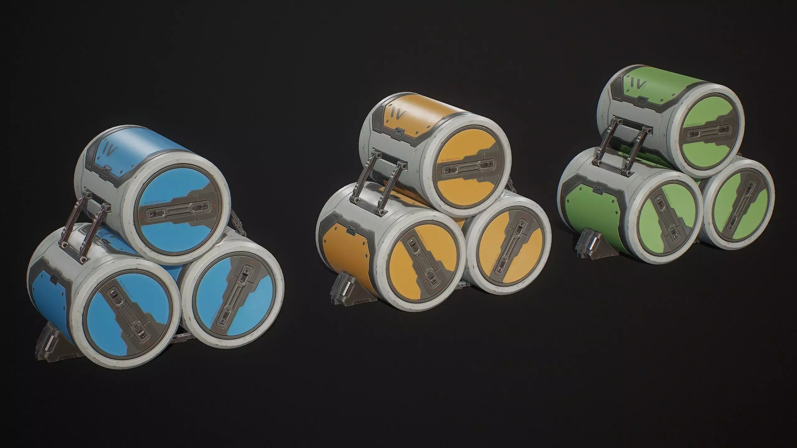 Sci-Fi Barrel Modular Set 6 Color Options LODs Low-poly 3D model_7