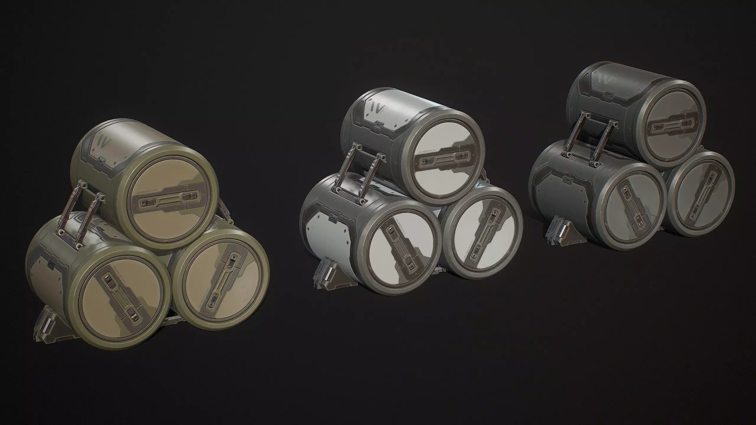 Sci-Fi Barrel Modular Set 6 Color Options LODs Low-poly 3D model_6