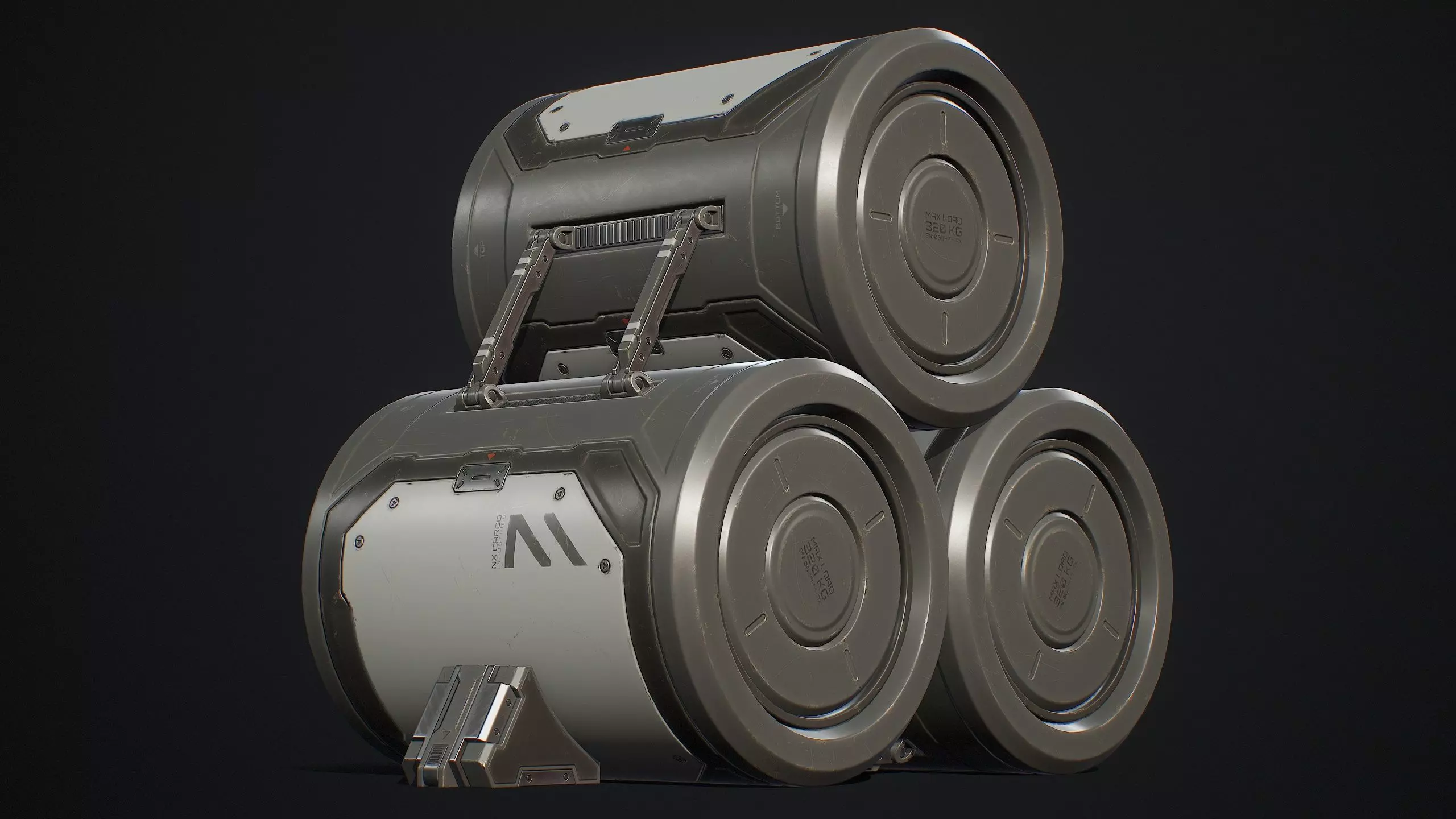 Sci-Fi Barrel Modular Set 6 Color Options LODs Low-poly 3D model_4