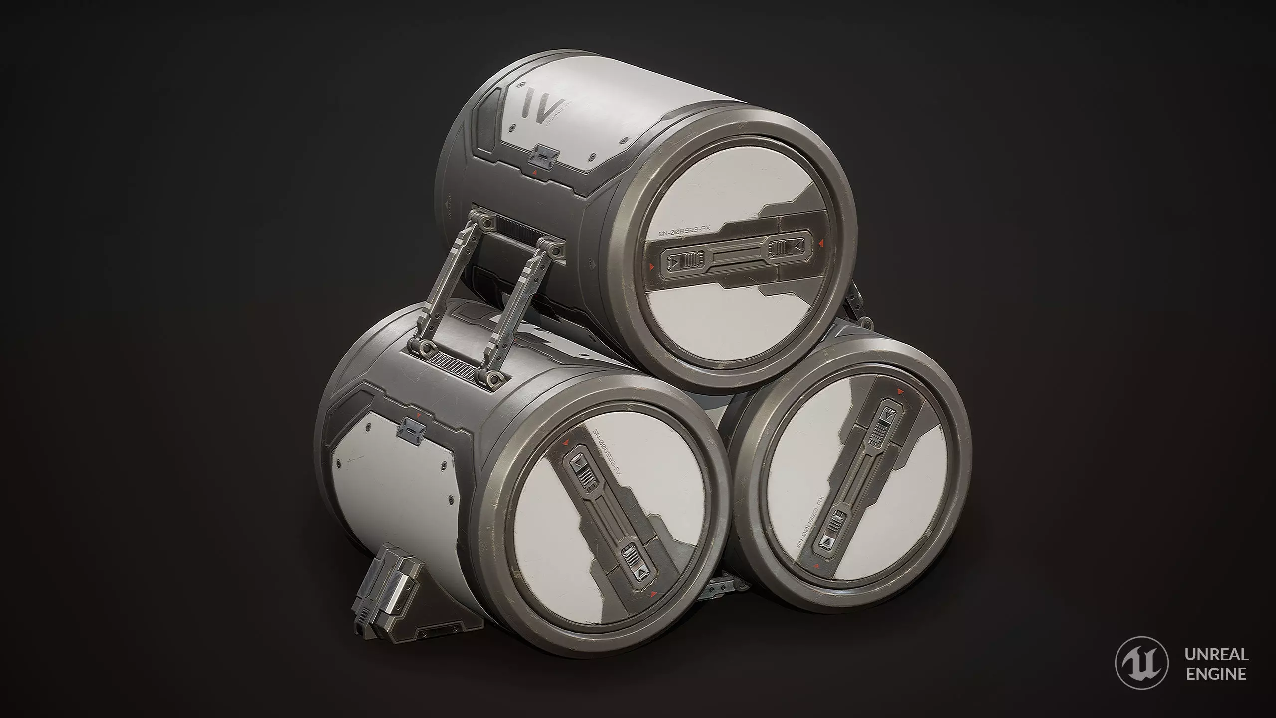 Sci-Fi Barrel Modular Set 6 Color Options LODs Low-poly 3D model_8