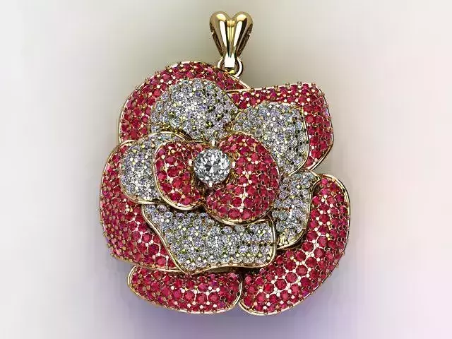  Rose Design Ruby and Diamond Pendant