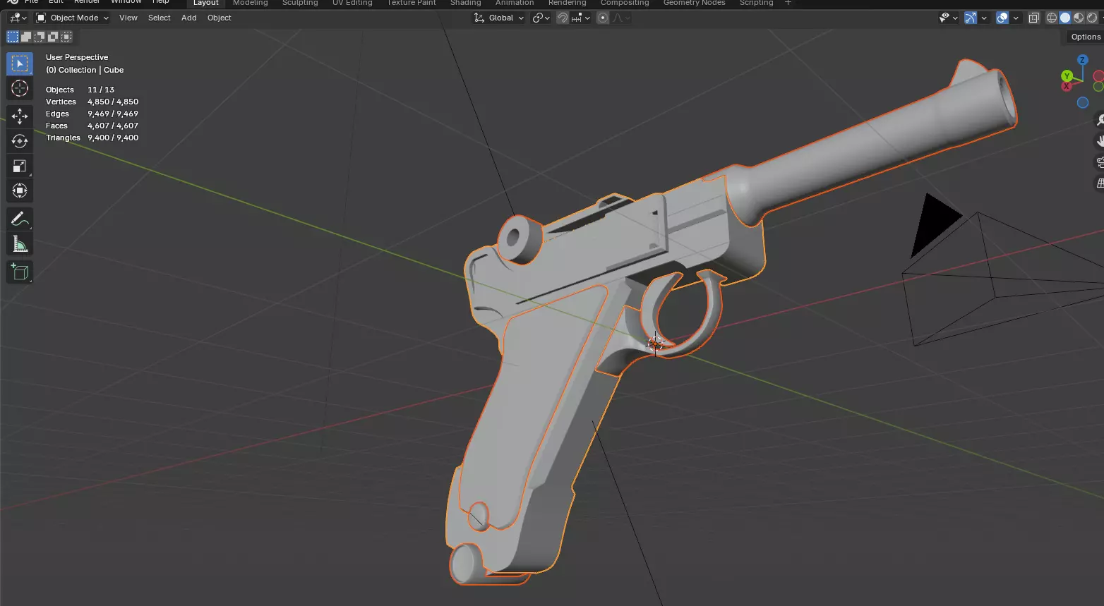 Luger P08 Pistol - Low-Poly Game Ready PBR 4K Textures Included Low-poly 3D model_9