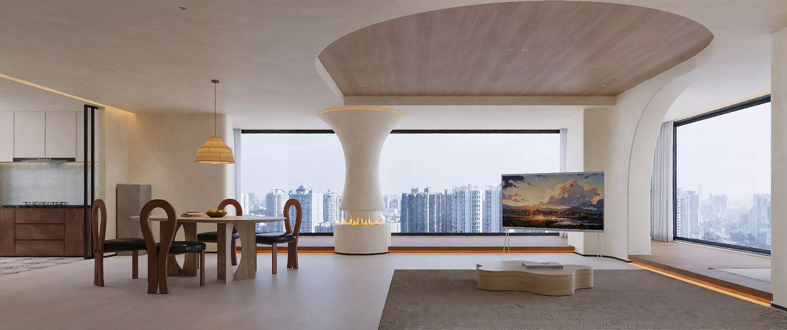 Japandi Minimalist Living and Dining Suite 3D model_2