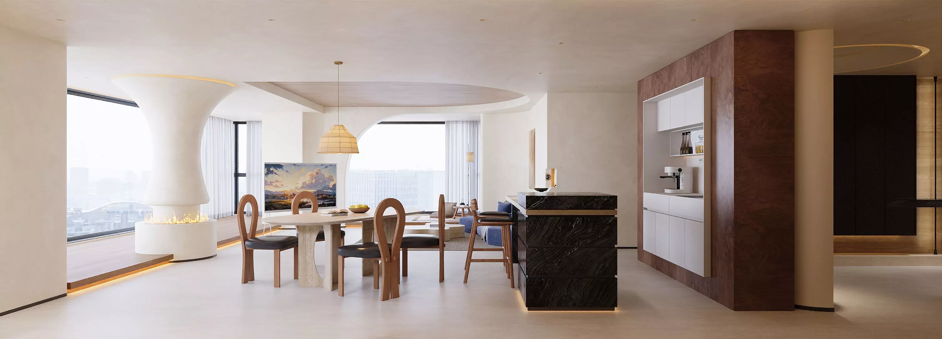 Japandi Minimalist Living and Dining Suite 3D model_1