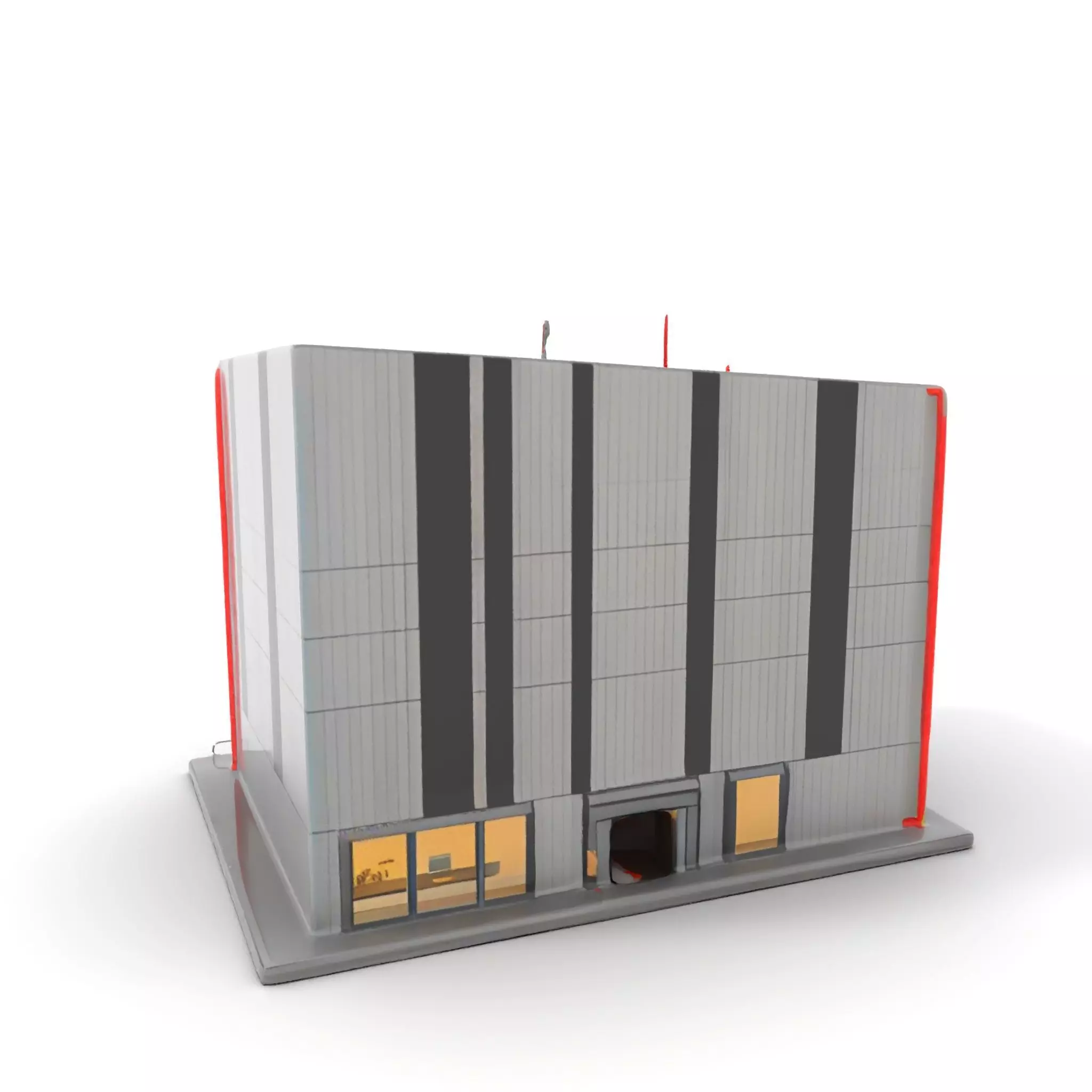 Modern Facade Building model pack Low-poly 3D model_5