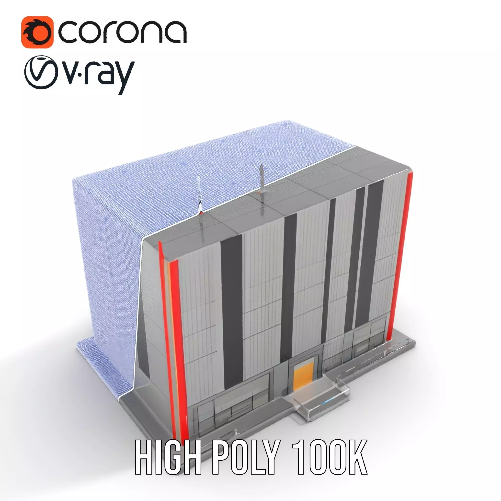 Modern Facade Building model pack Low-poly 3D model_34