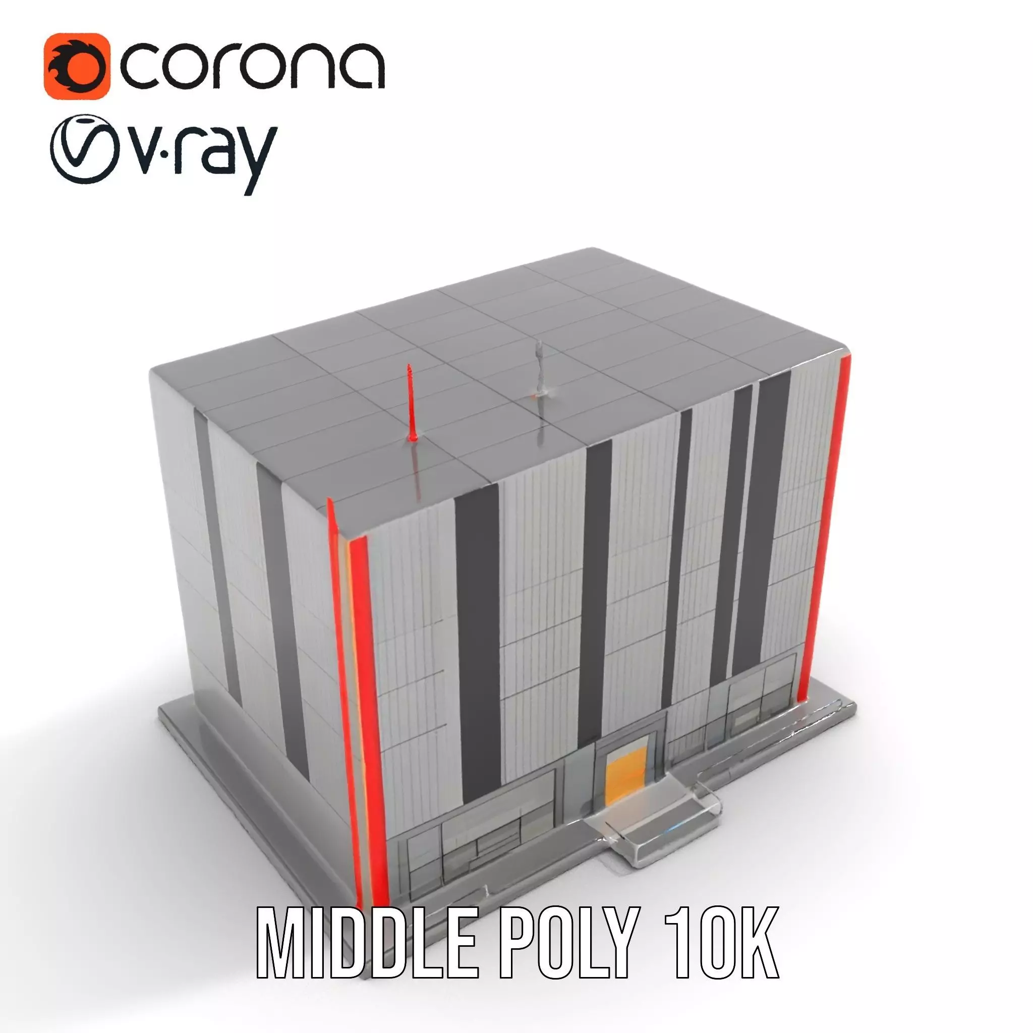 Modern Facade Building model pack Low-poly 3D model_6