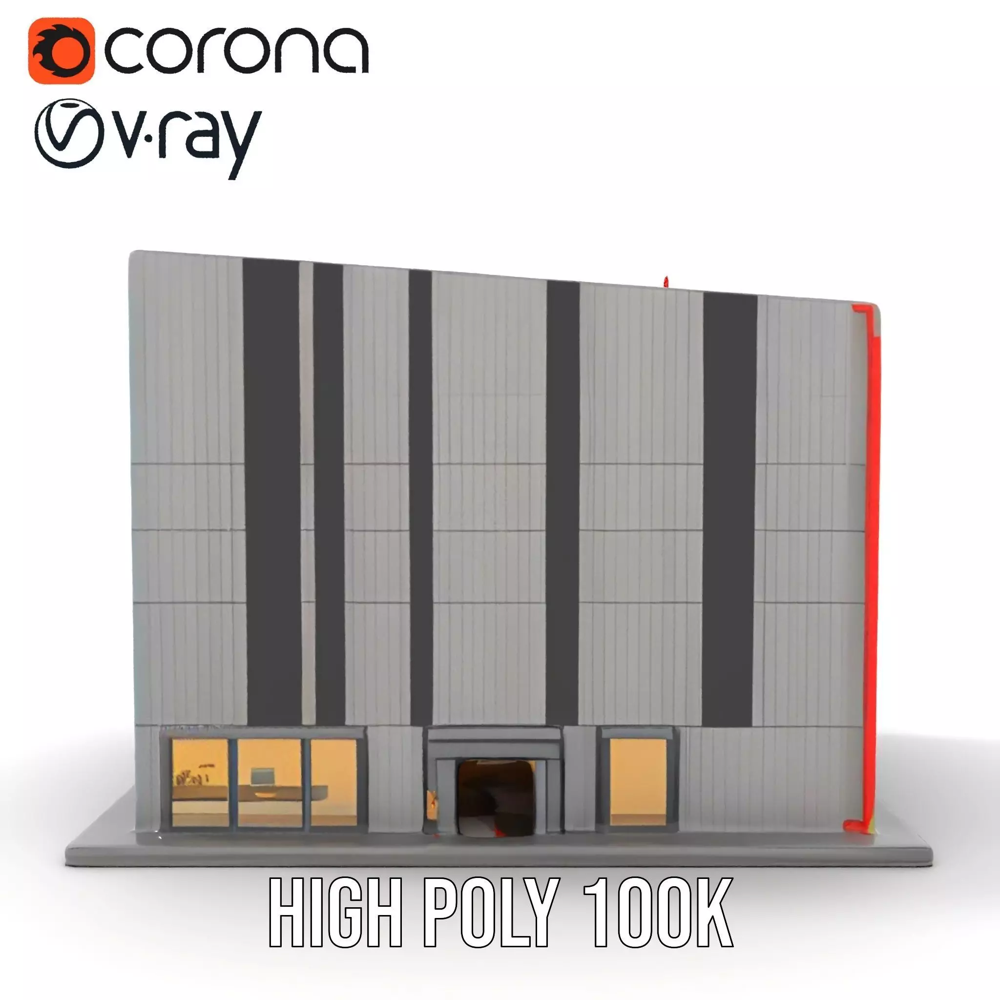 Modern Facade Building model pack Low-poly 3D model_15