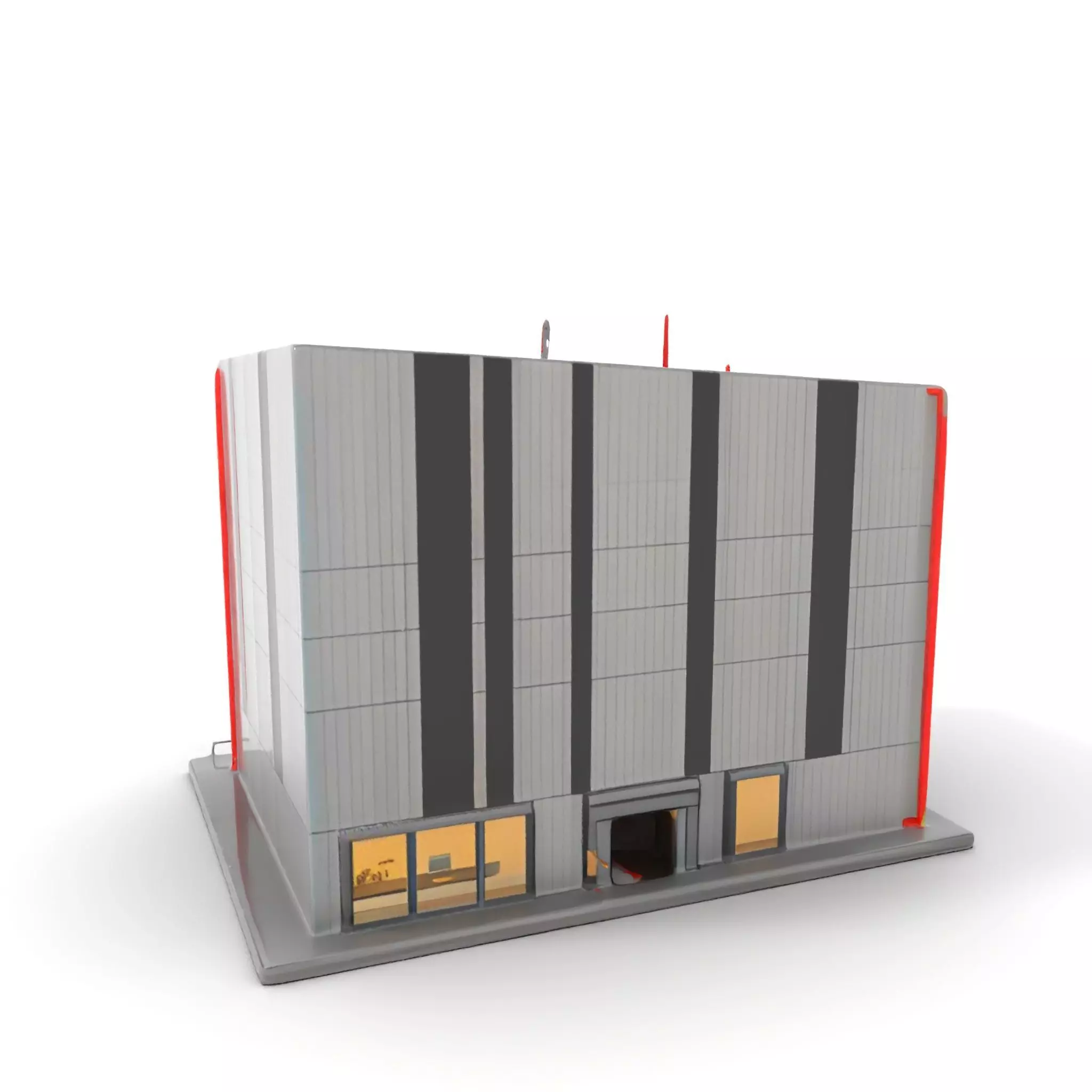 Modern Facade Building model pack Low-poly 3D model_0