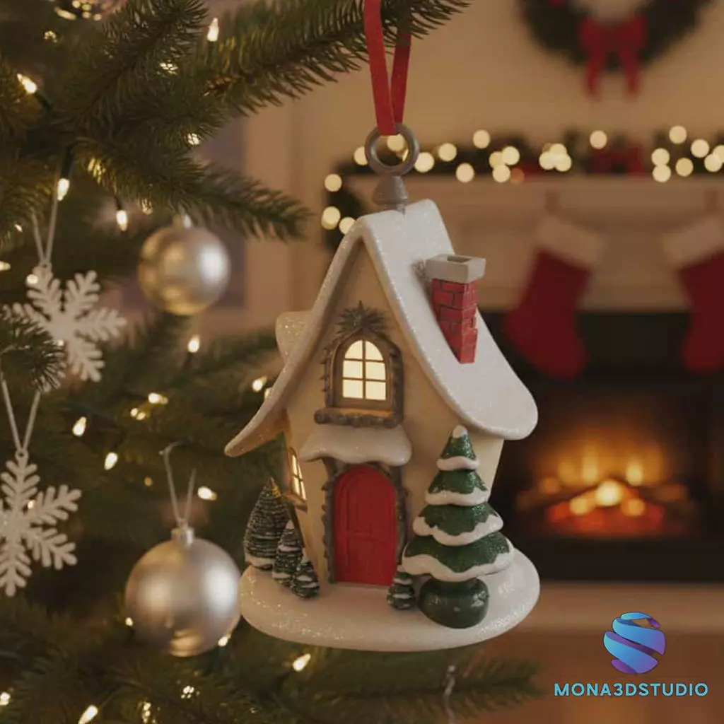 Magic Christmas Cottage 3D Printable Ornament - 12cm 3D print model_0