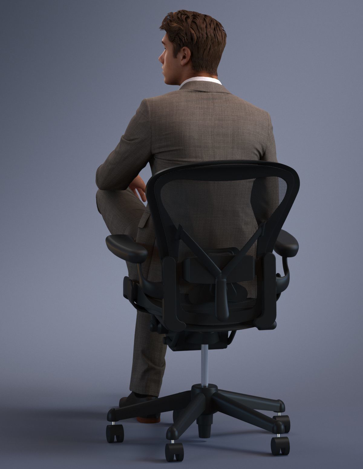 Young business man sitting casual in business suit without tie 3D model_6
