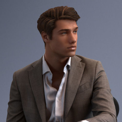 Young business man sitting casual in business suit without tie 3D model