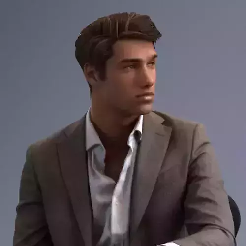 Young business man sitting casual in business suit without tie 3D model
