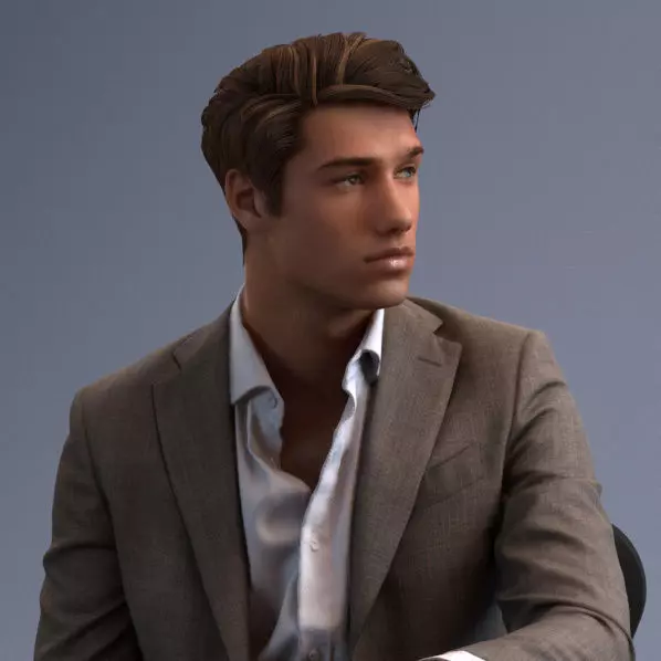 Young business man sitting casual in business suit without tie 3D model_0