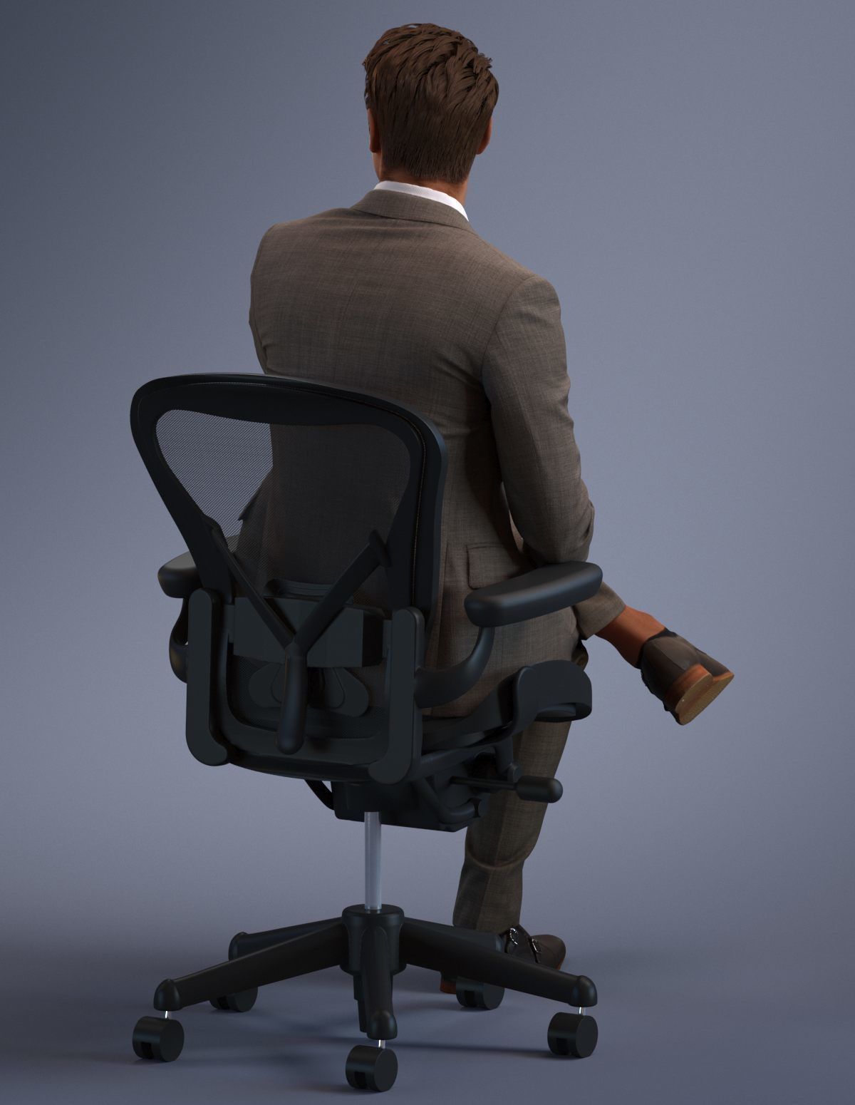 Young business man sitting casual in business suit without tie 3D model_5