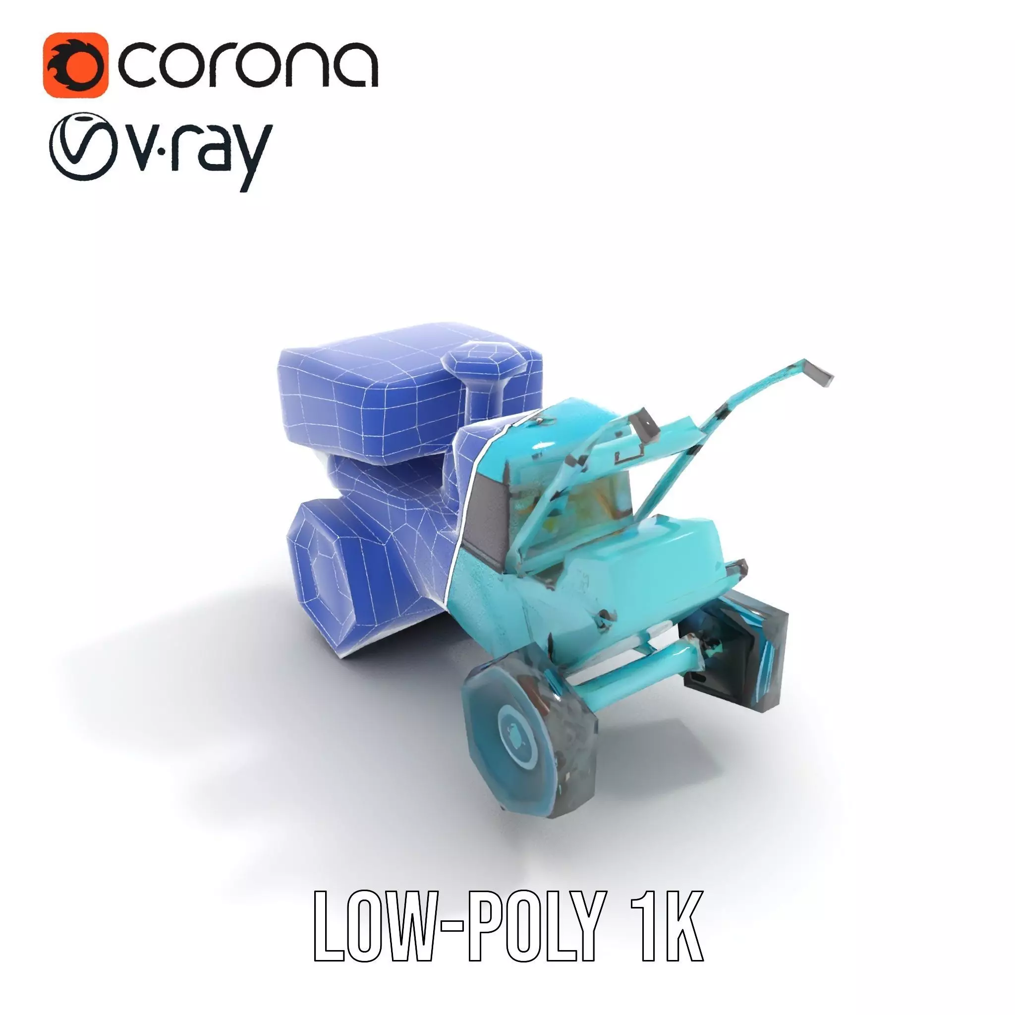Teal Road Roller model pack Low-poly 3D model_20
